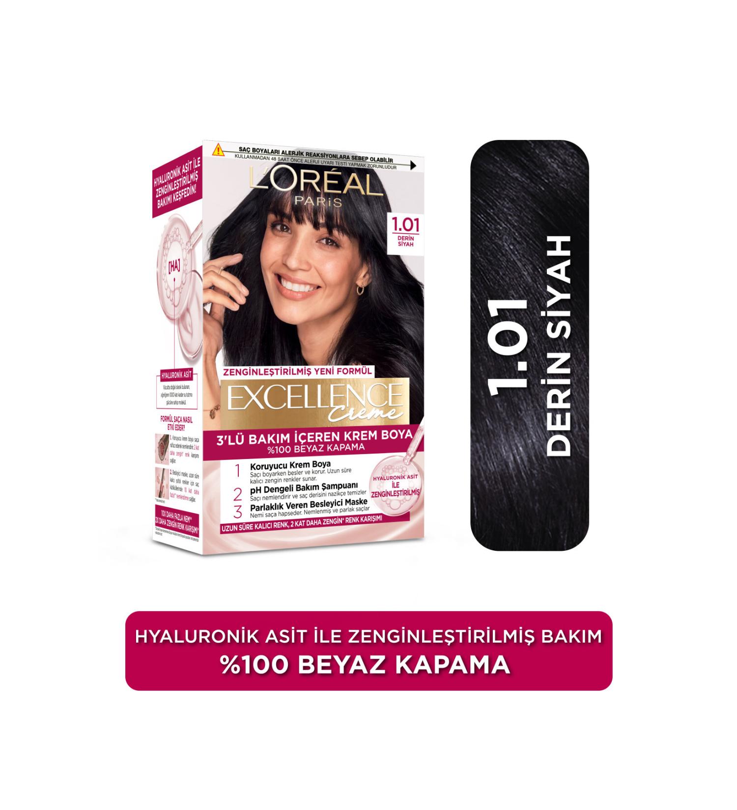 L'Oreal Paris L'or al Paris Excellence Creme Hair Dye 1.01 Deep Pure Black - Buy Online on GoSupps.com