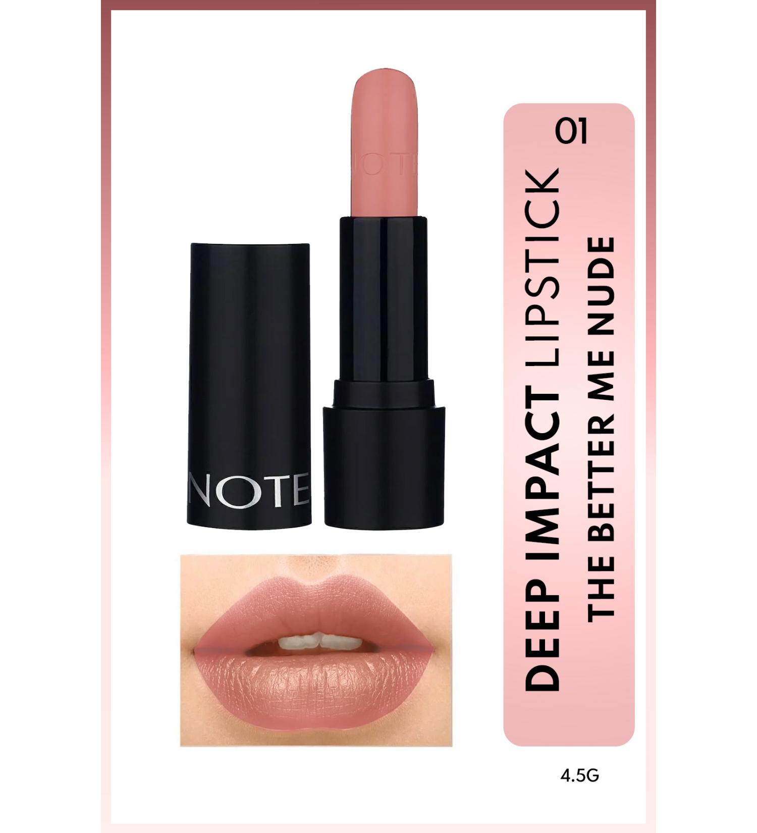 Note Cosmetics Deep Impact Lipstick Creamy Texture Semi-Glossy Lipstick 01 The Better Me Nude - Nude - Buy Online on GoSupps.com