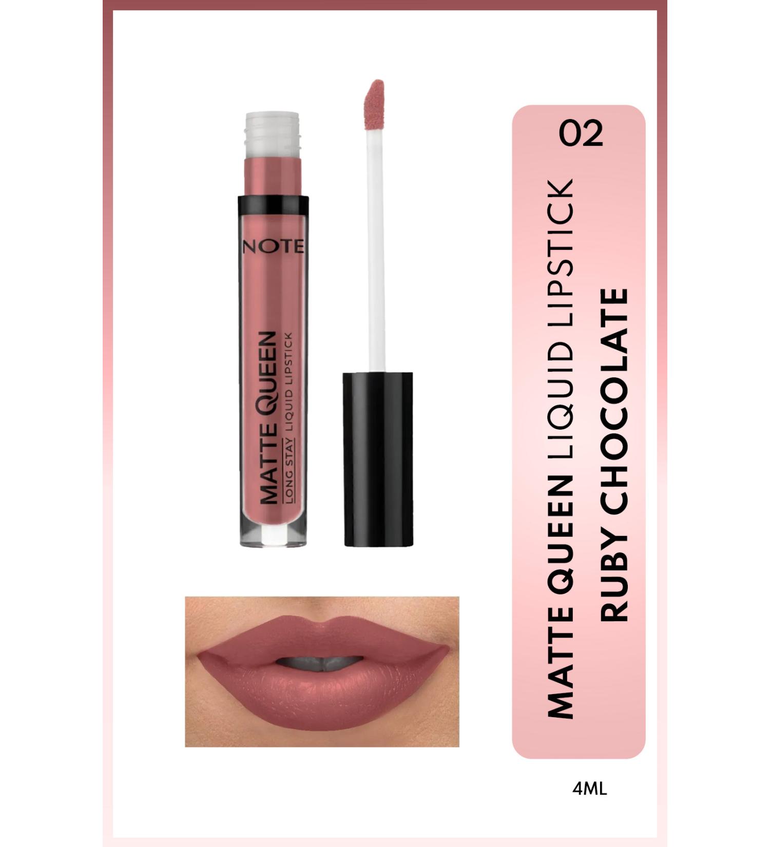 Note Cosmetics Matte Queen Lipstick Permanent Matte Liquid Lipstick - 02 Ruby Chocolate - Pink - Buy Online on GoSupps.com