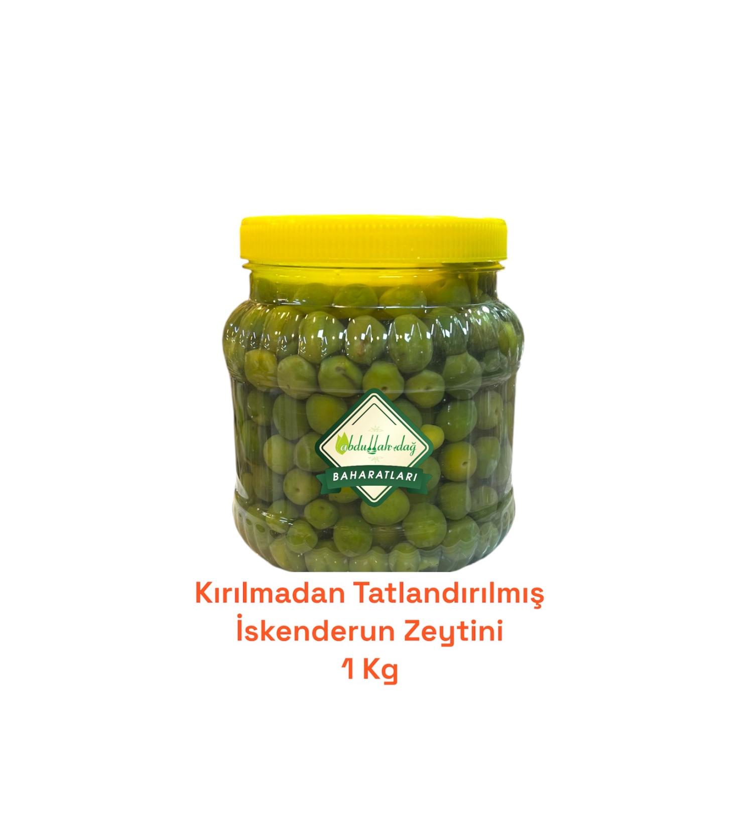 ABDULLAH DA Hatay Local Pitted Unbroken Sweetened Green Halhali Medium Size Olives 1 Kg