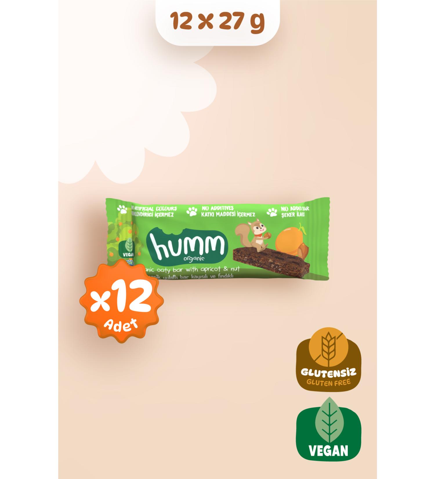 Humm Organic Organic Vegan Apricot Hazelnut Oatmeal Bar 27g X 12 Pieces - Buy Online on GoSupps.com