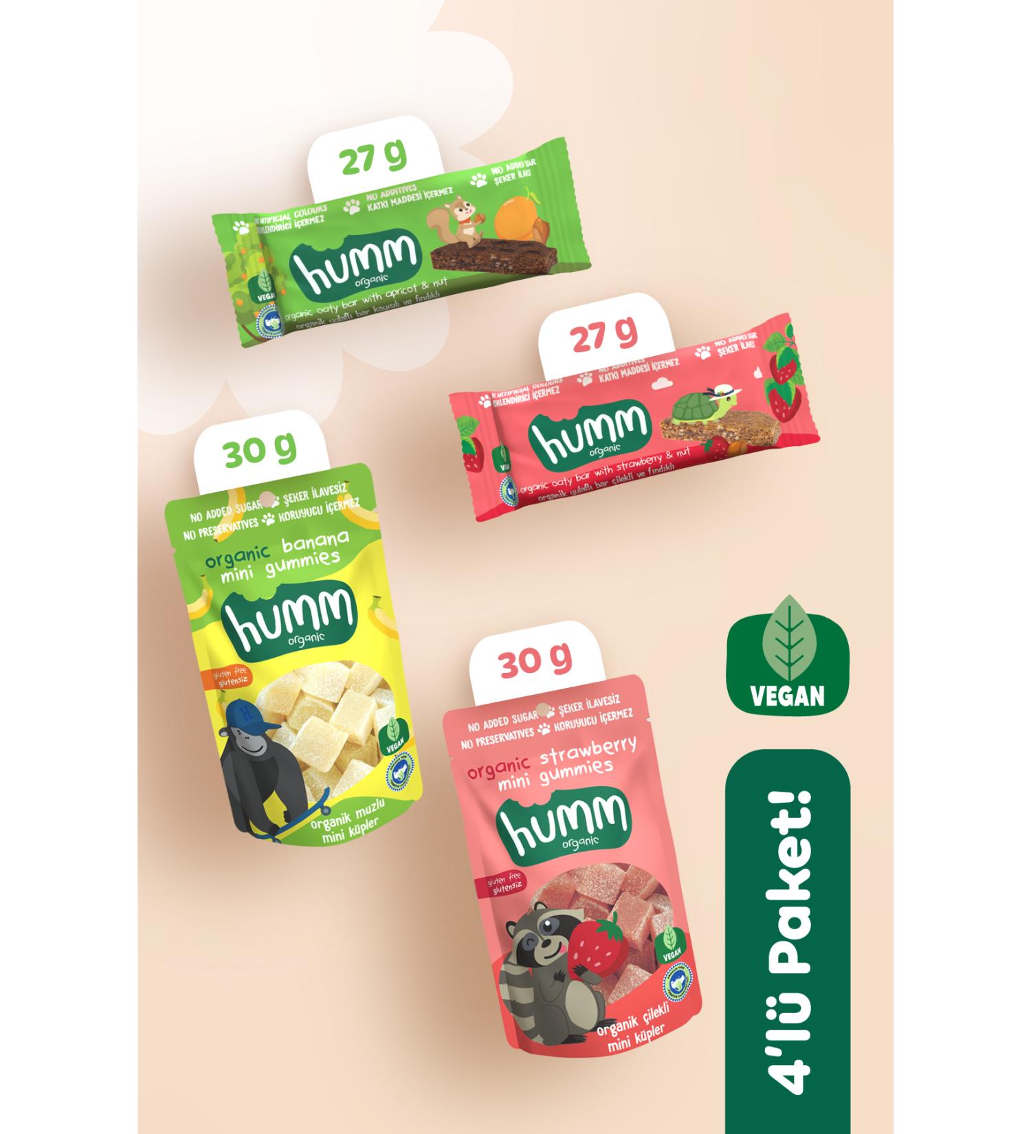 Humm Organic Organic Vegan Fruity Cube & Oat Bar Snack Pack - 4 pieces (4 varieties) - Buy Online on GoSupps.com