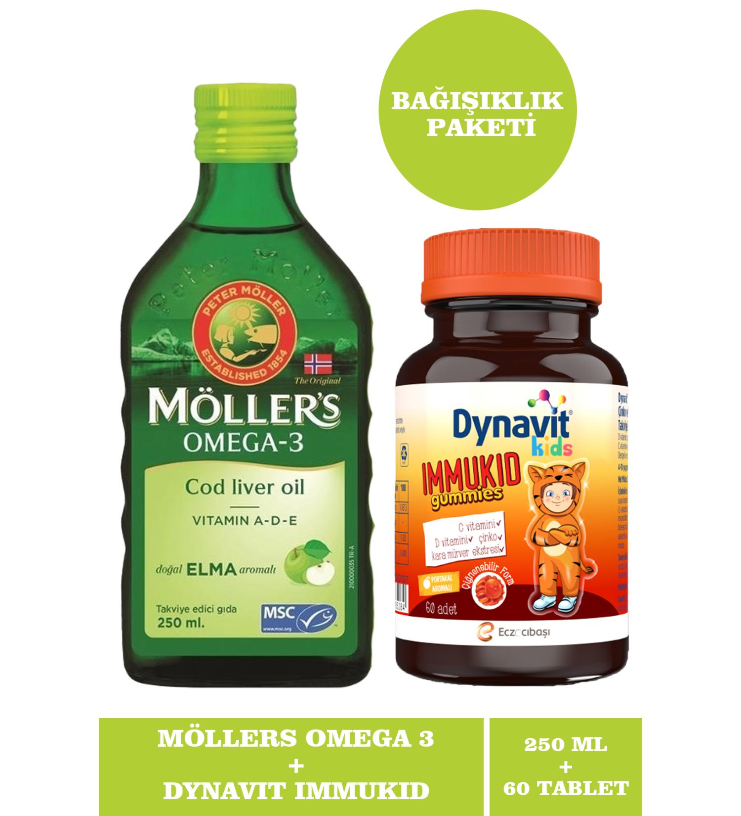 Mollers Omega 3 Natural Apple Flavored Fish Oil Syrup 250 ml + Dynavit Kids Immukid 60 Gummies
