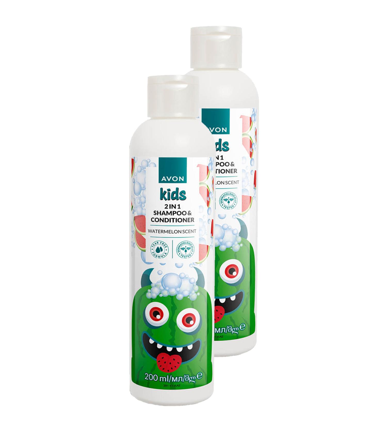 Avon Kids 2 in 1 Watermelon Scented Children's Hair Conditioner and Shampoo 200 Ml. Set of Two - Buy Online on GoSupps.com