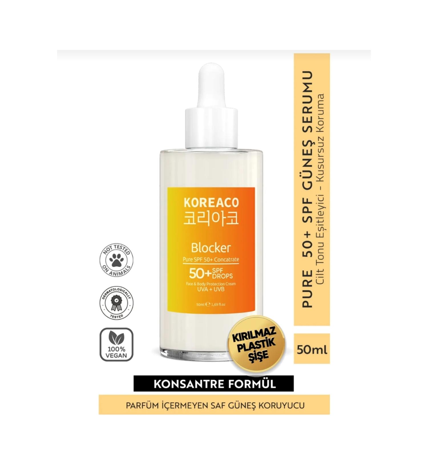 evdeucuz KoreaCo Blocker 0 Pure SPF 50+ Water Resistant High UVB+UVA Protection 50ml Sun Serum - Buy Online on GoSupps.com