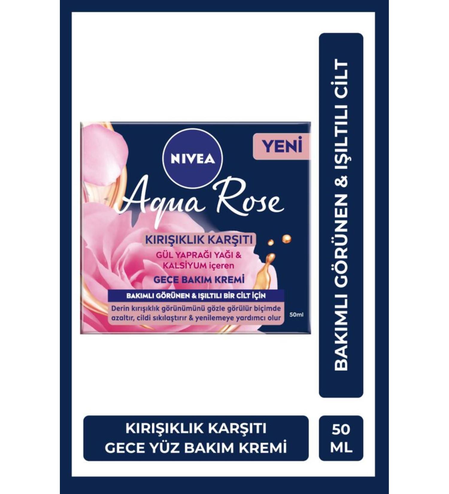NIVEA Aqua Rose Anti-Wrinkle Night Face Care Cream 50ml Calcium Fine Line Appearance Firm Skin