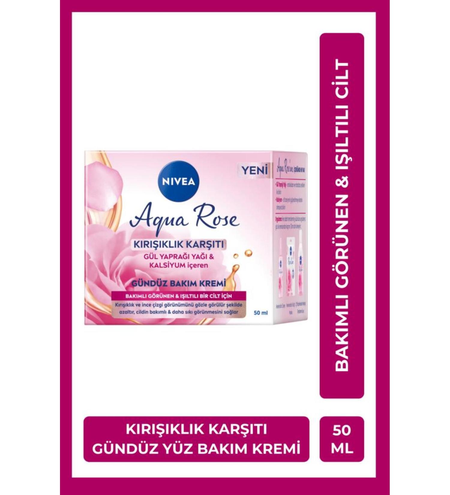 NIVEA Aqua Rose Anti-Wrinkle Day Face Care Cream 50ml Rose Petal Oil Calcium - Buy Online on GoSupps.com