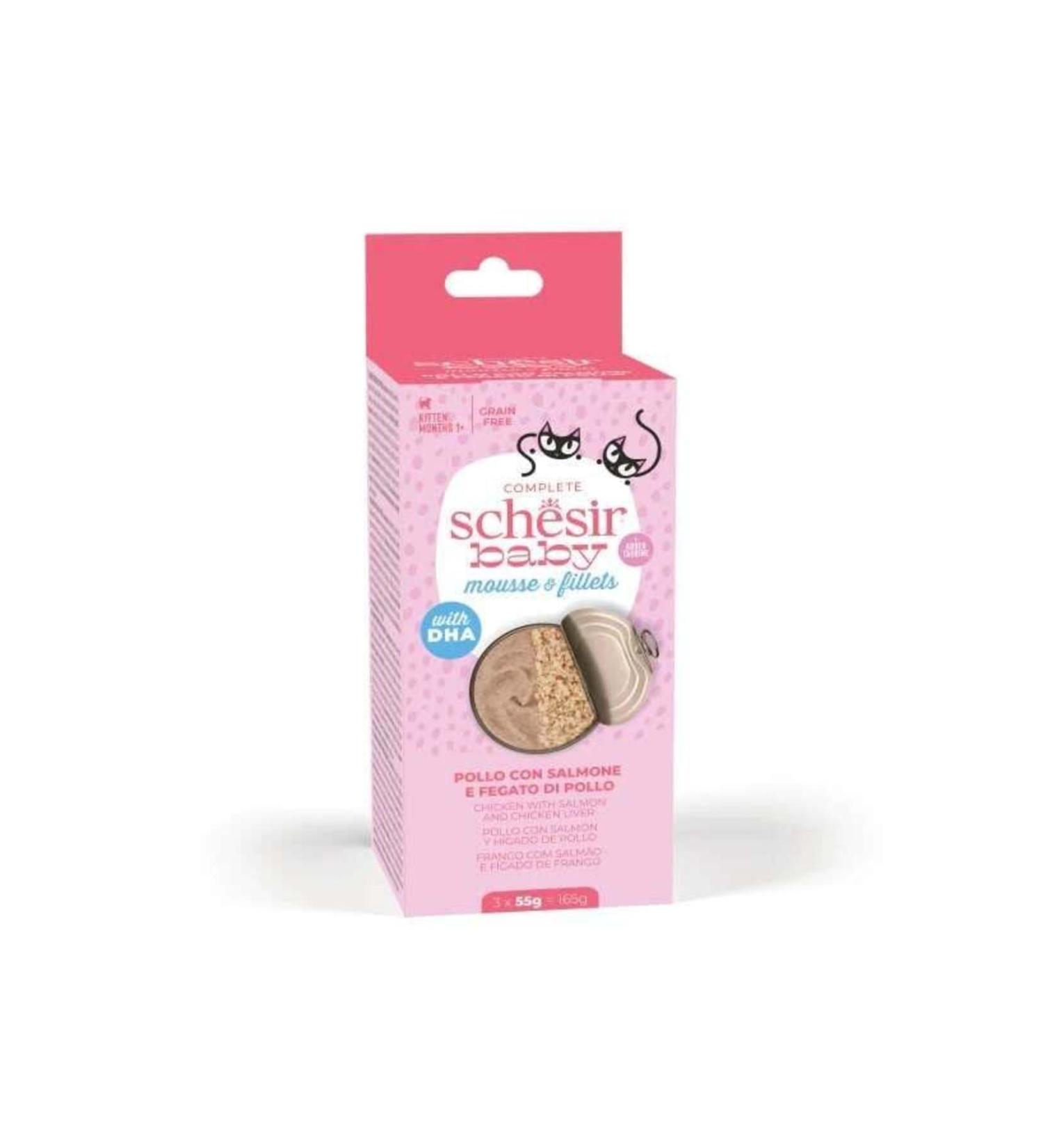 Schesir Furlo Baby Cat Canned Food with Salmon and Chicken Liver for Kittens 55 gr 3 Pieces