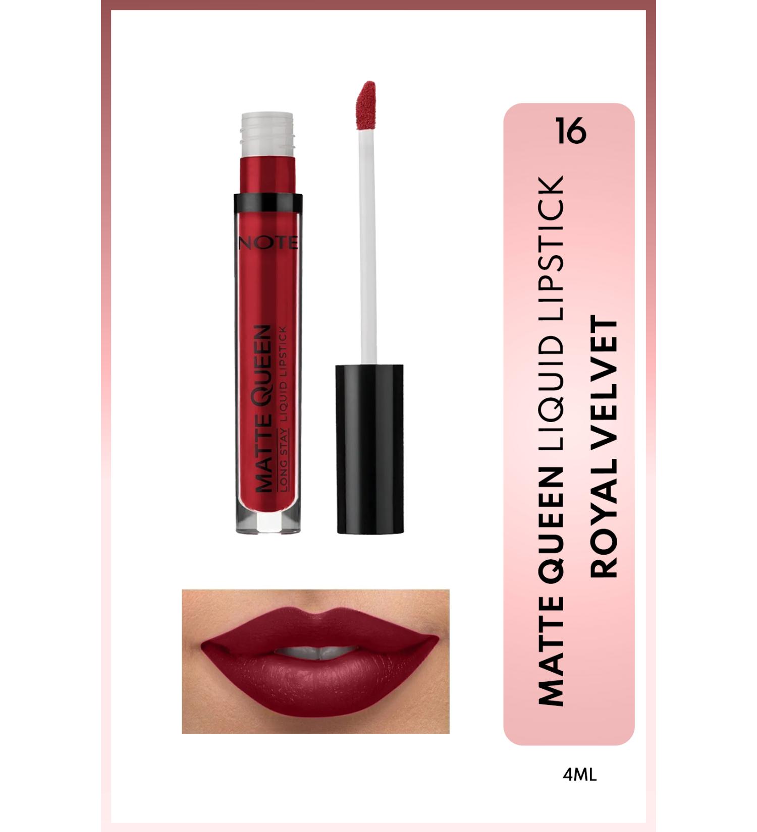 Note Cosmetics Matte Queen Lipstick Permanent Matte Liquid Lipstick - 16 Royal Velvet - Red - Buy Online on GoSupps.com