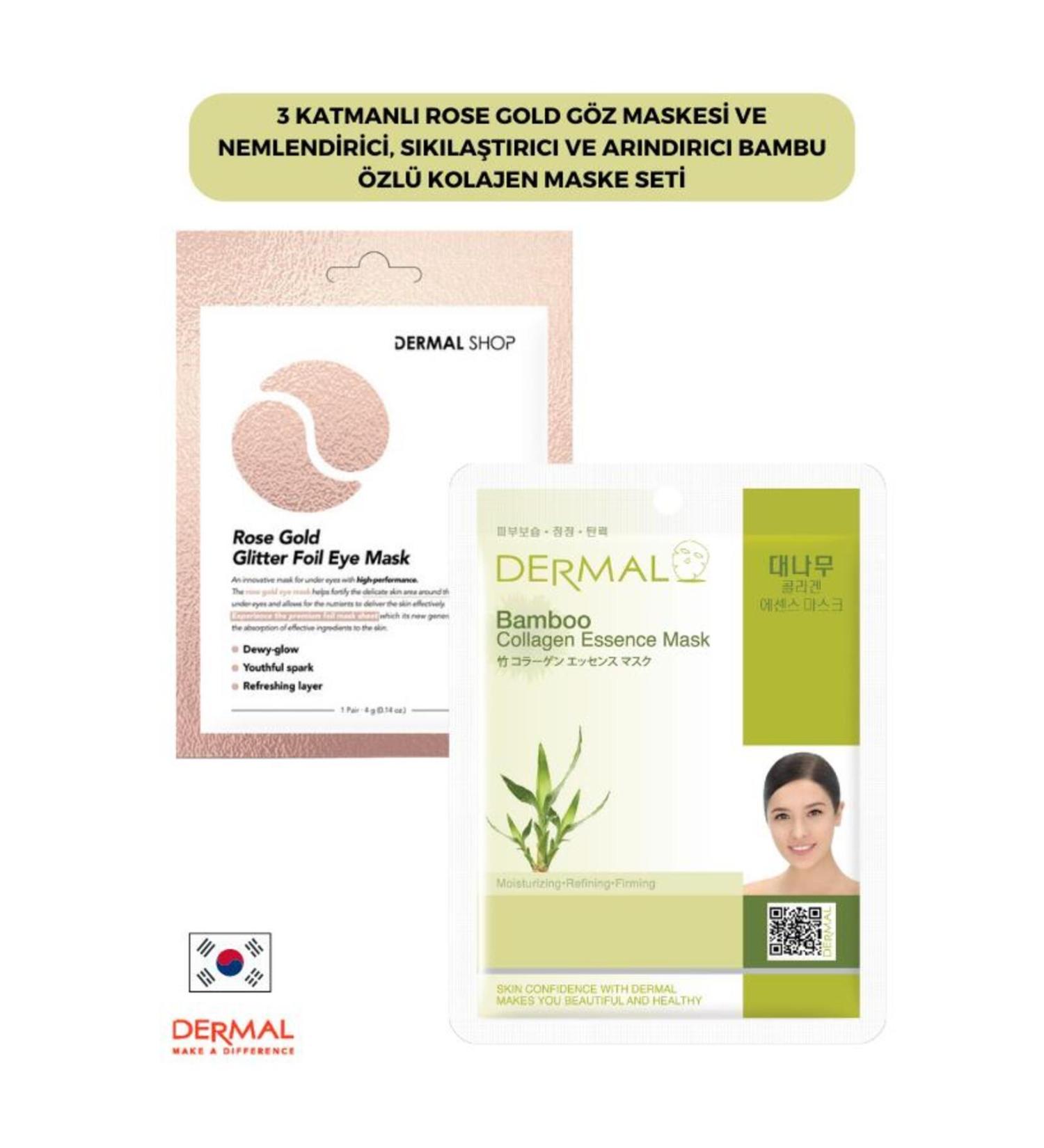 Dermal 3 Layer Rose Gold Eye Mask and Moisturizing Firming and Purifying Bamboo Extract Collagen Mask