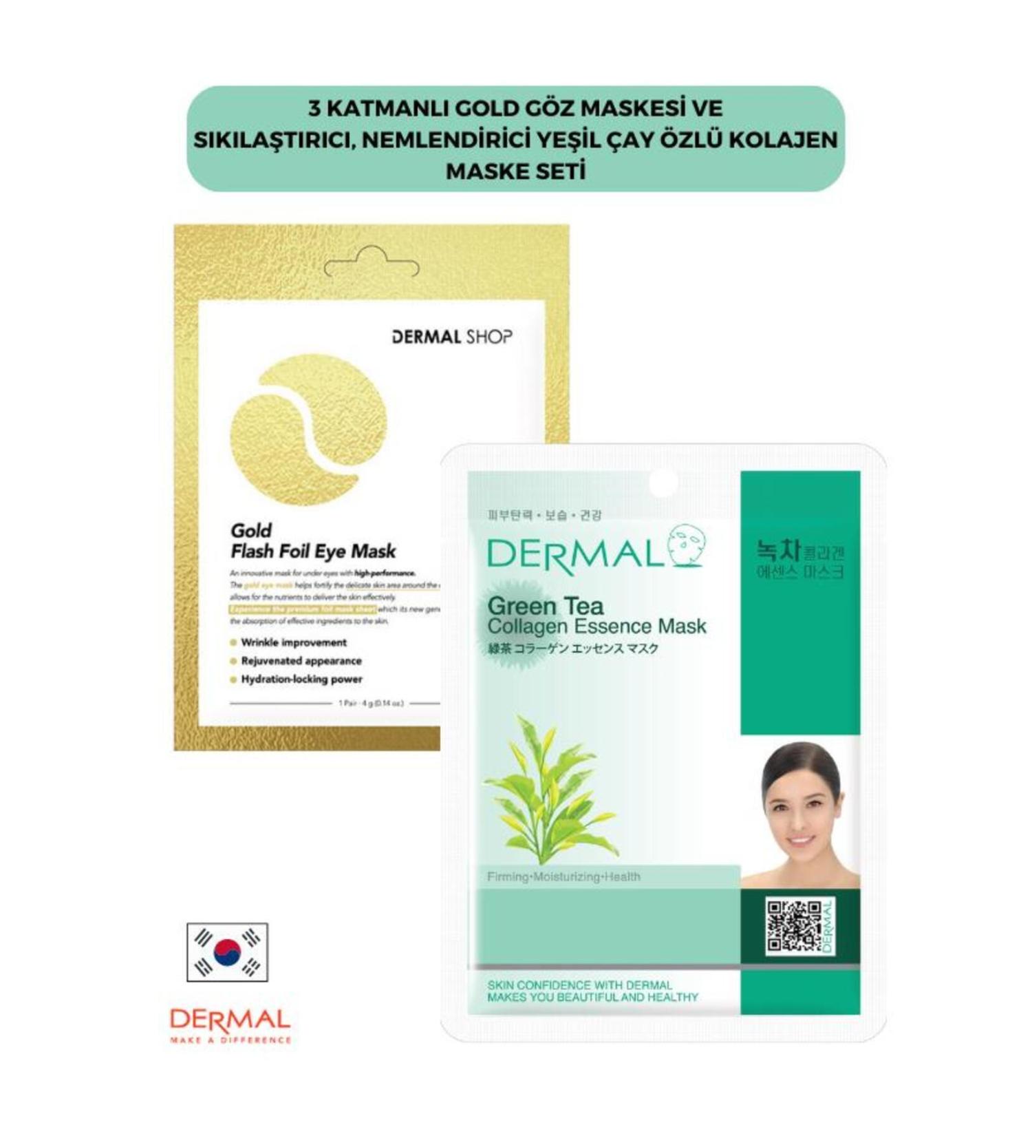 Dermal 3 Layer Gold Eye Mask and Firming Moisturizing Green Tea Extract Collagen Mask Set