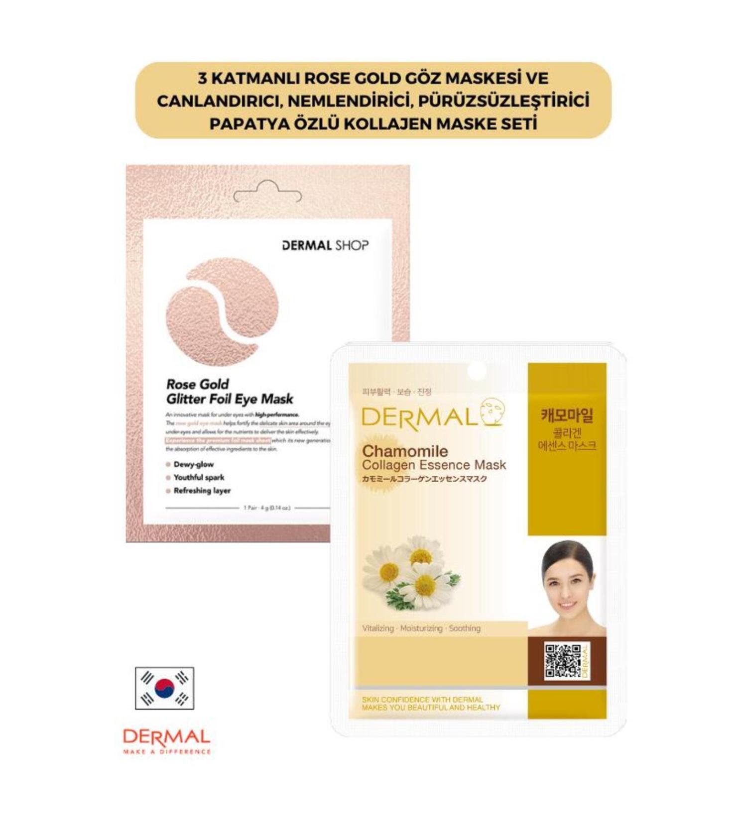 Dermal 3-Layer Revitalizing Moisturizing Smoothing Camomile Collagen Rose Gold Eye Mask - Buy Online on GoSupps.com
