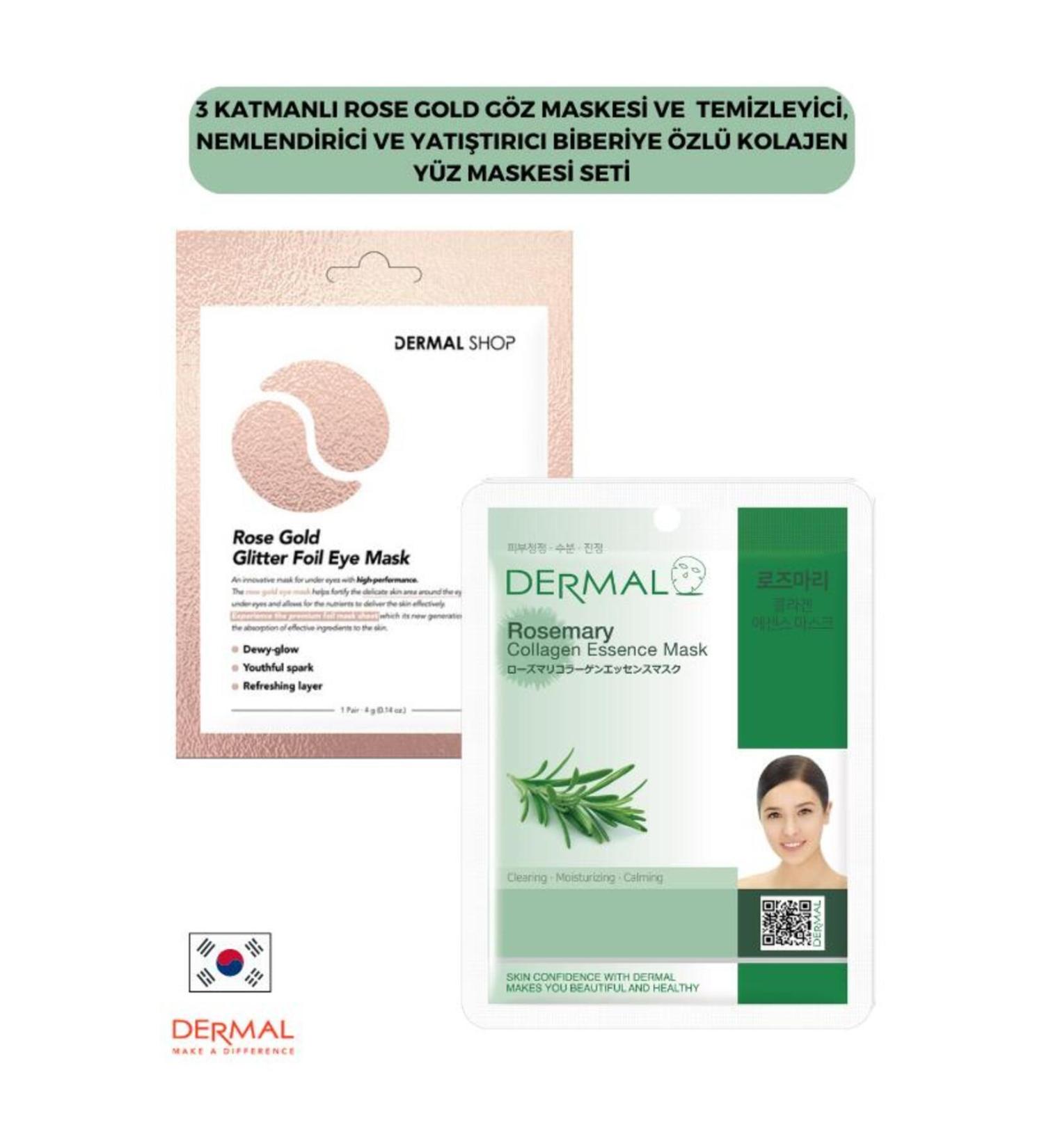 Dermal 3 Layer Rose Gold Eye Mask Cleansing Moisturizing and Soothing Rosemary Extract Collagen Mask