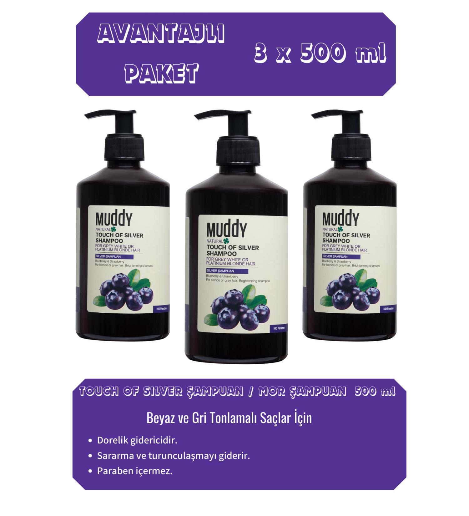 Muddy Dark Purple Shampoo Touch Of Silver Shampoo 500 ml x 3