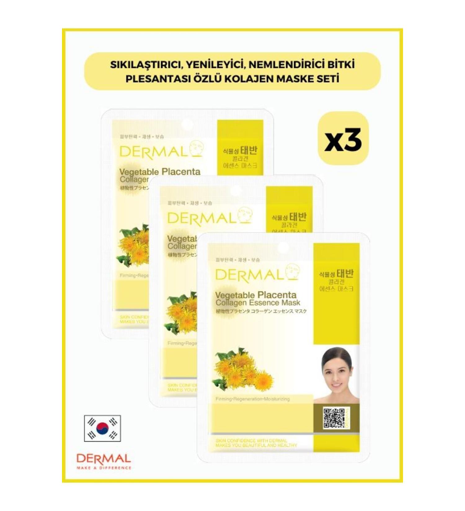 Dermal Firming Regenerating Moisturizing Plant Placenta Extract Collagen Mask 23 gr 3 Pieces