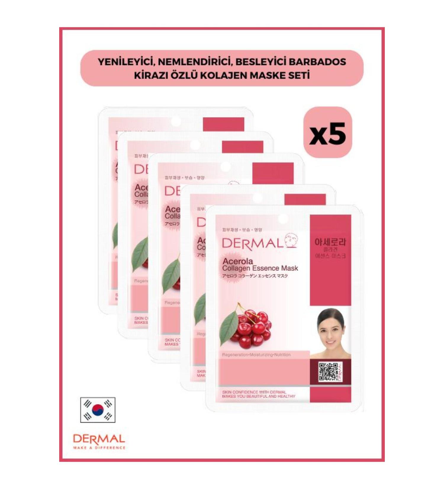 Dermal Renewing Moisturizing Nourishing Barbados Cherry Extract Collagen Mask 23gr 5 Pieces - Buy Online on GoSupps.com