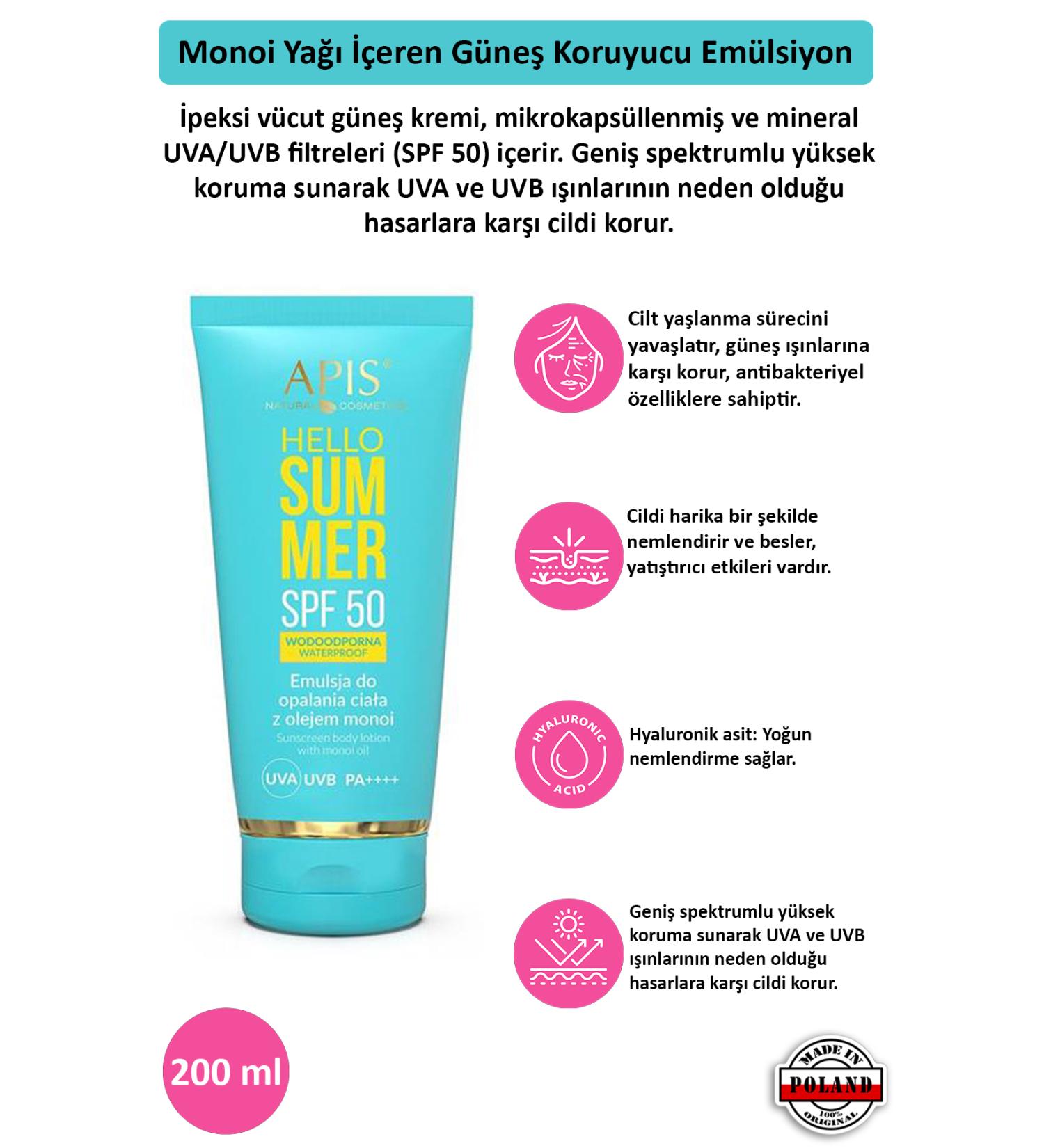 Apis Natural Cosmetics Sun Cream Spf 50 Monoi Oil - 200ml