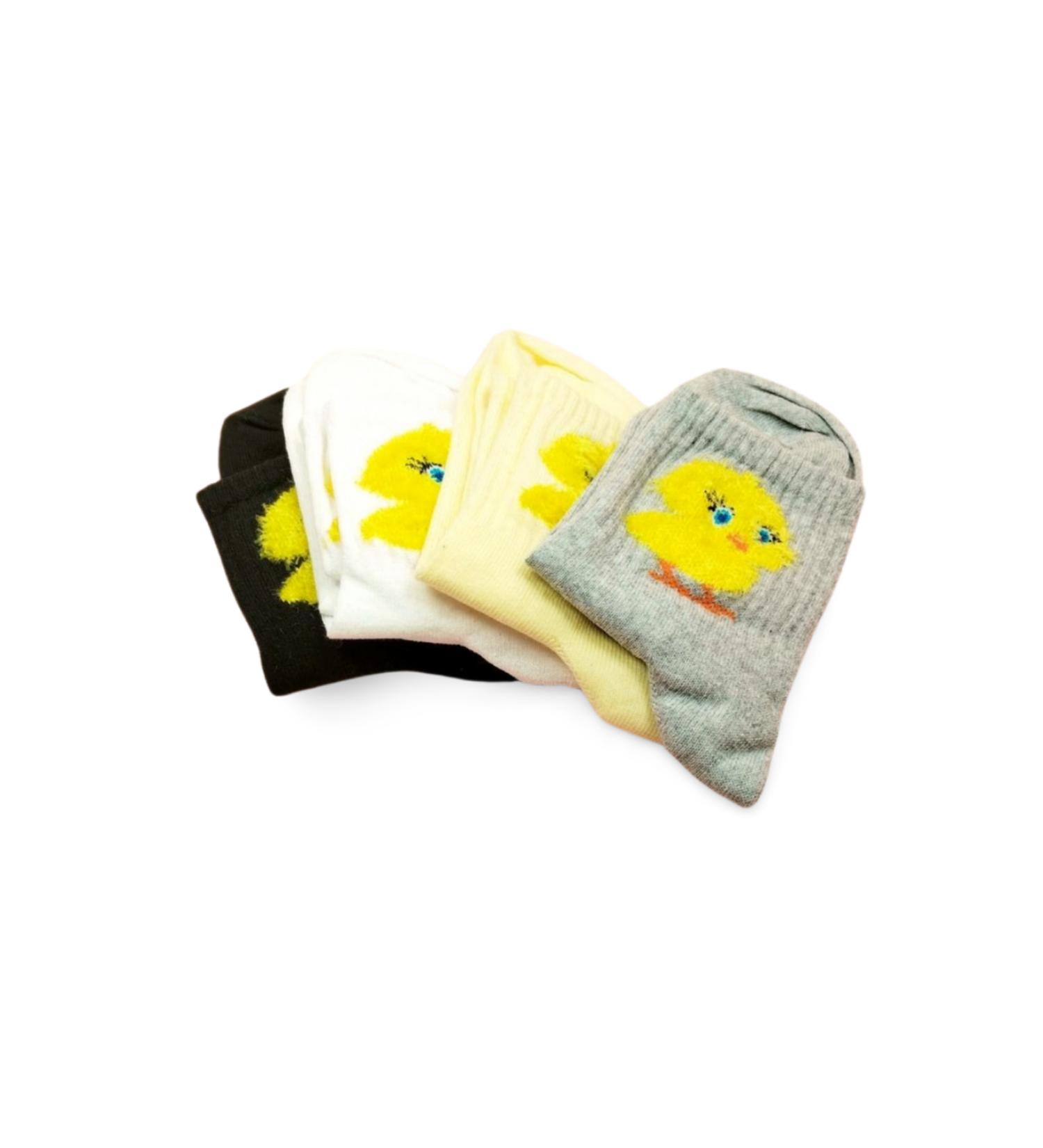 Skygo Plush Chick Embroidered Women's Socks 4 Pairs