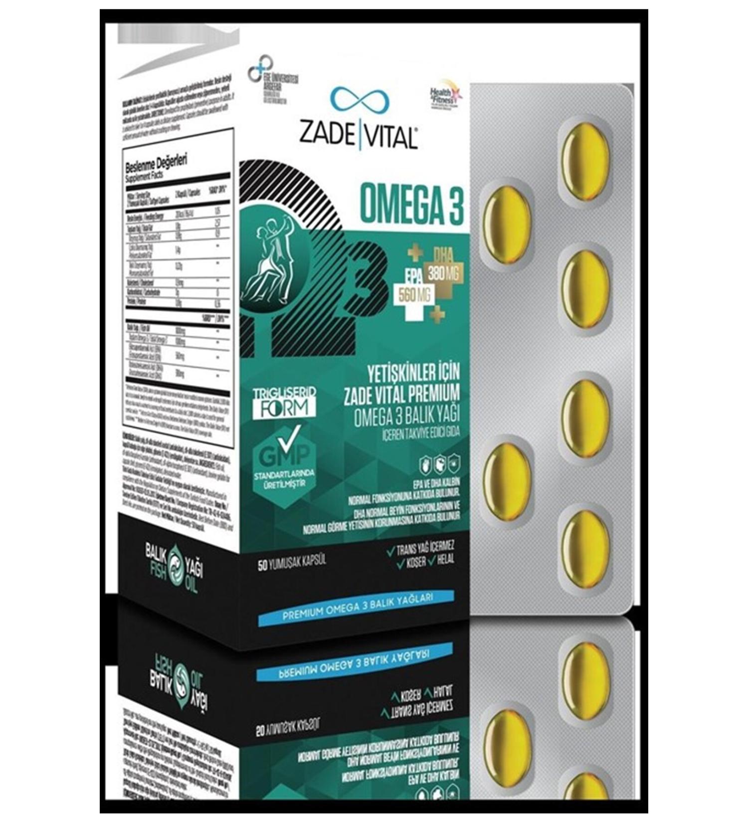 ZADEV TA Zade Vital Premium Omega 3 Fish Oil 50 Capsules for Adults