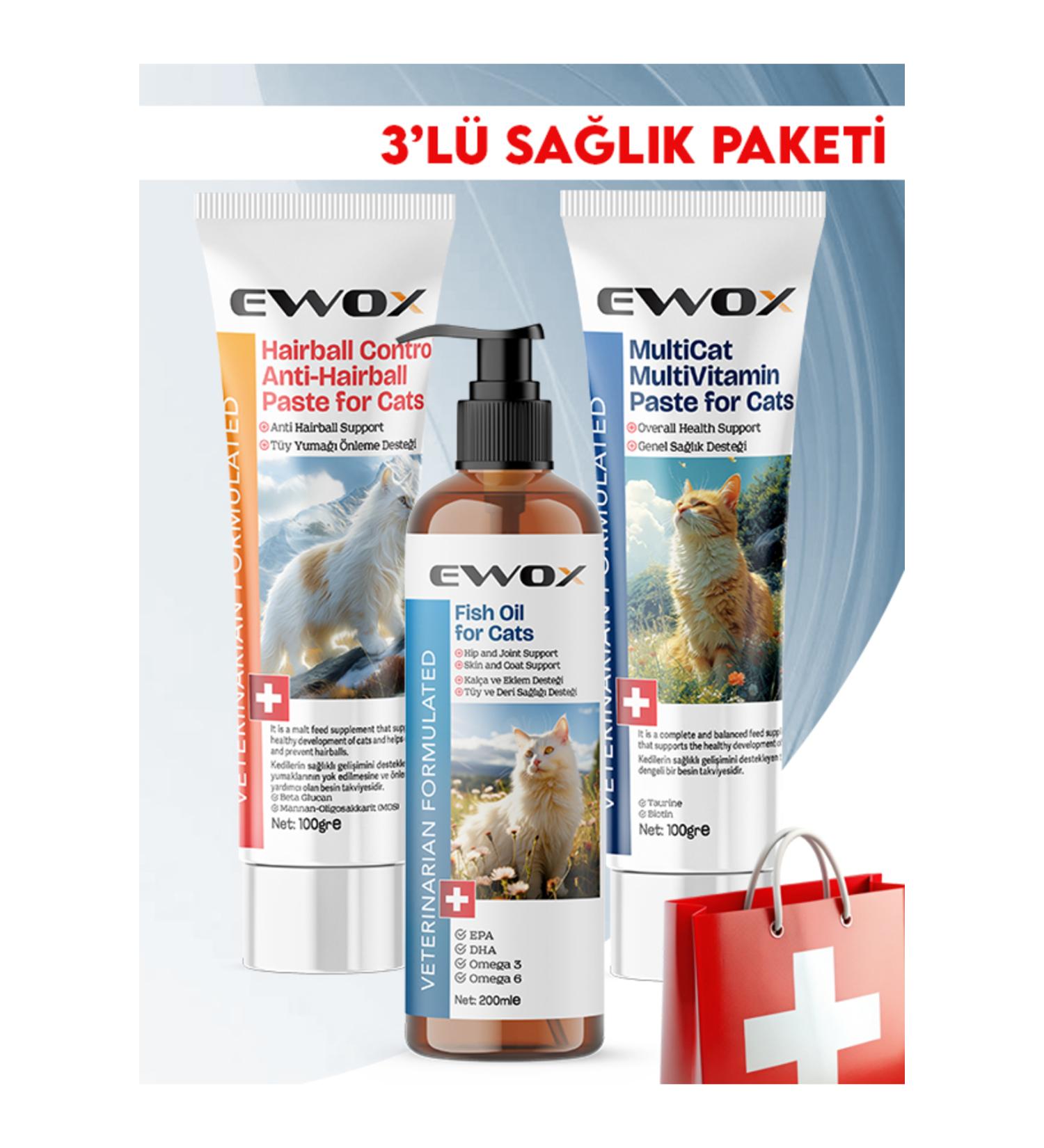 EWOX Cat 3-Pack Health Package (Multivitamin Paste & Malt Paste & Salmon Oil)