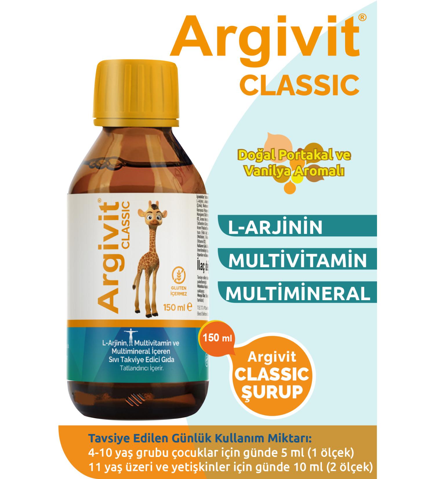 Argivit Classic L-arginine Multivitamin Multimineral Syrup 150 ml - Natural Orange and Vanilla Flavor - Buy Online on GoSupps.com