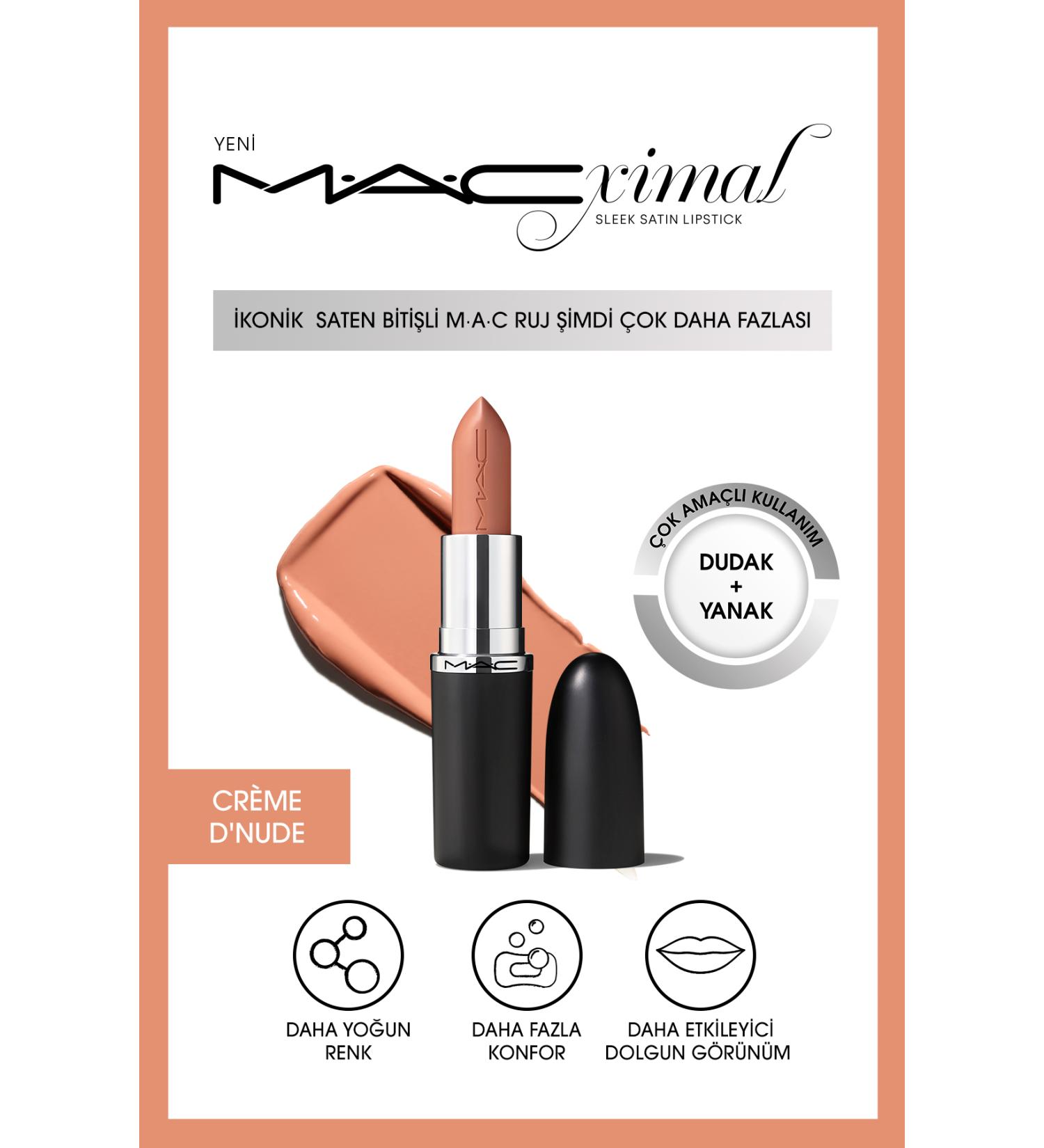 Mac Macximal Sleek Satin Lipstick Ikonik Saten Biti li Ruj-cr me D'nude 3.5gm - Buy Online on GoSupps.com