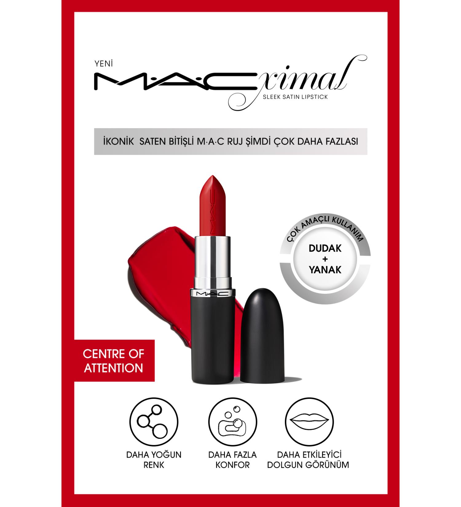 Mac Macximal Sleek Satin Lipstick Ikonik Saten Biti li Ruj-centre Of Attent on 3.5gm - Buy Online on GoSupps.com
