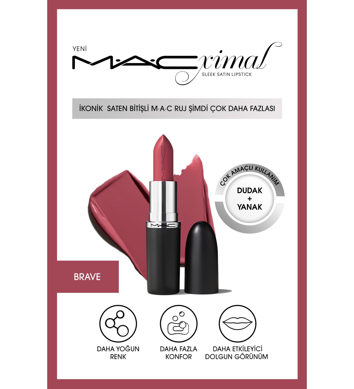 Mac Macximal Sleek Satin Lipstick Ikonik Saten Biti li Ruj-brave 3.5gm - Buy Online on GoSupps.com