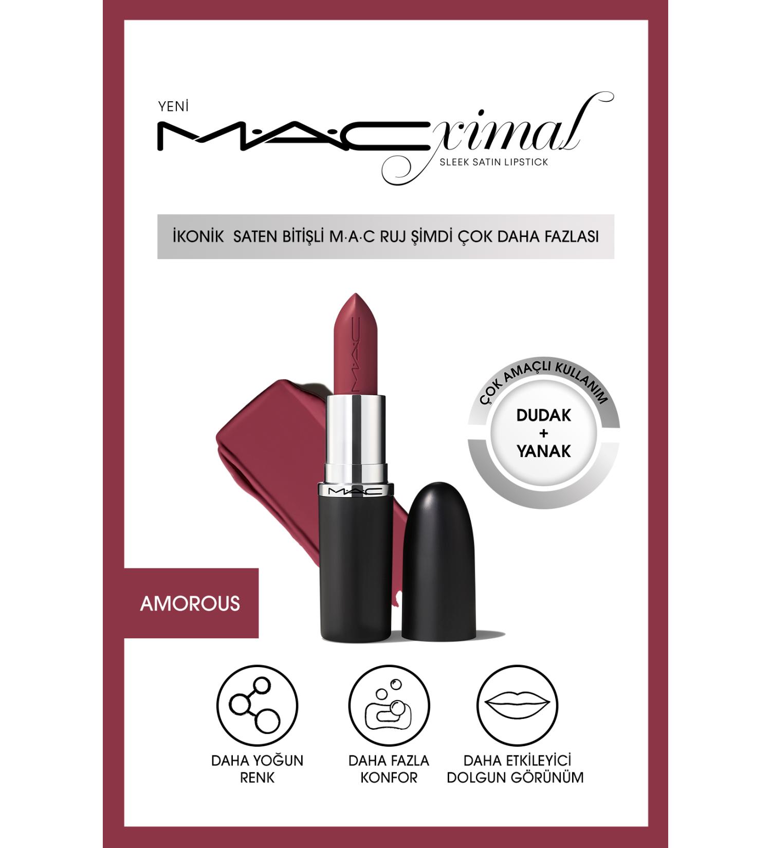 Mac Macximal Sleek Satin Lipstick Iconic Satin Finish Lipstick-amorous 3.5gm - Buy Online on GoSupps.com