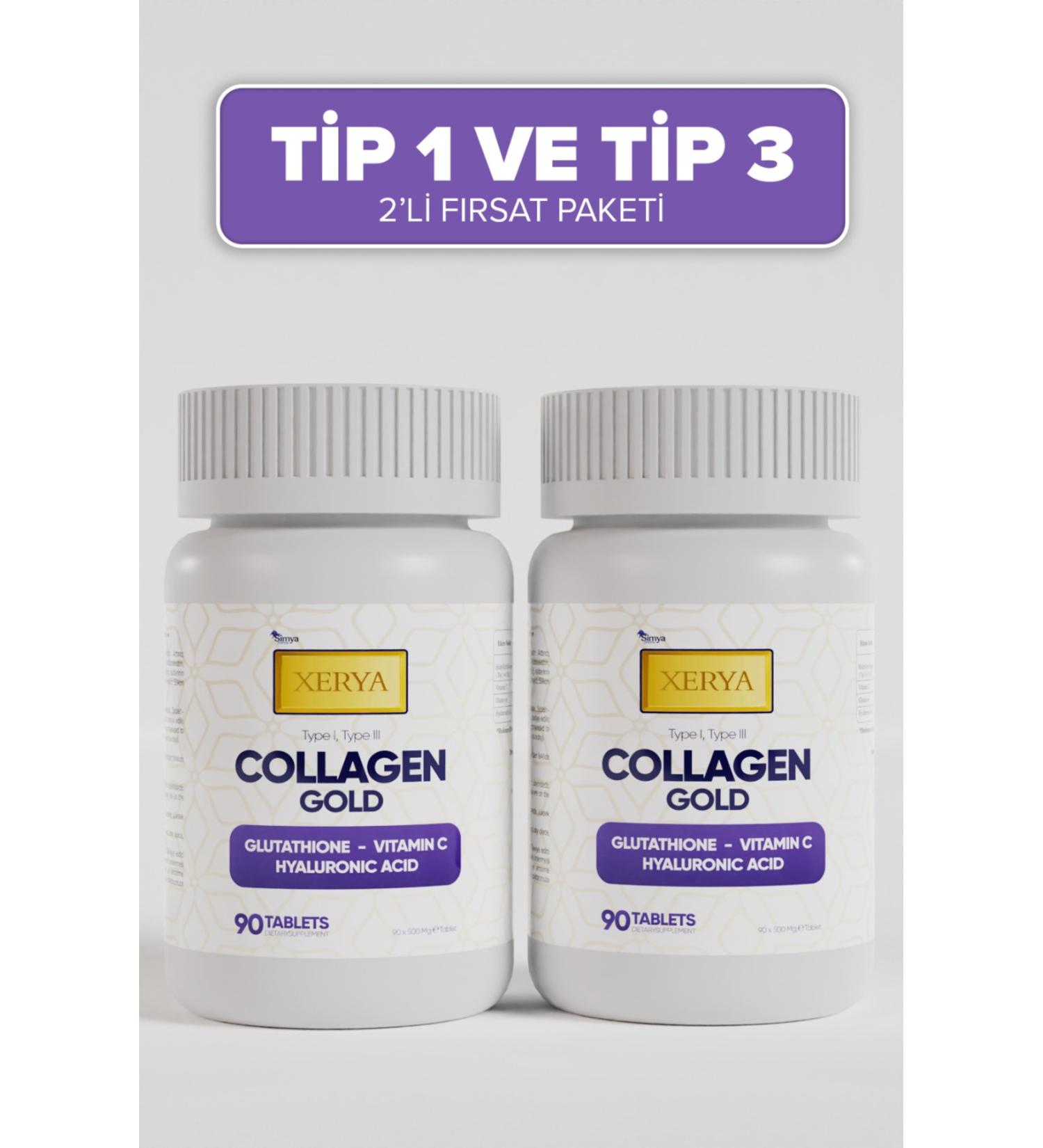 Xerya Medicine 1 and 3 Collagen Glutathione Hyaluronic Acid and Vitamin C Tablet 2-Pack Opportunity Package