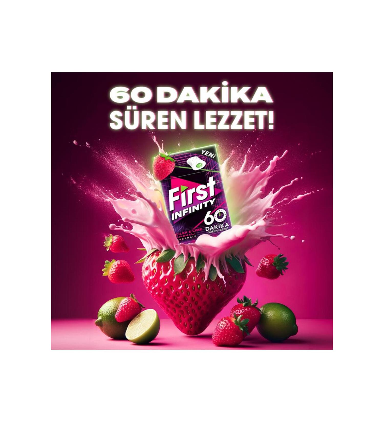 First Infinity 60 Minutes Strawberry & Lime Flavored Sugar Free Dragee Gum - 12 Pieces