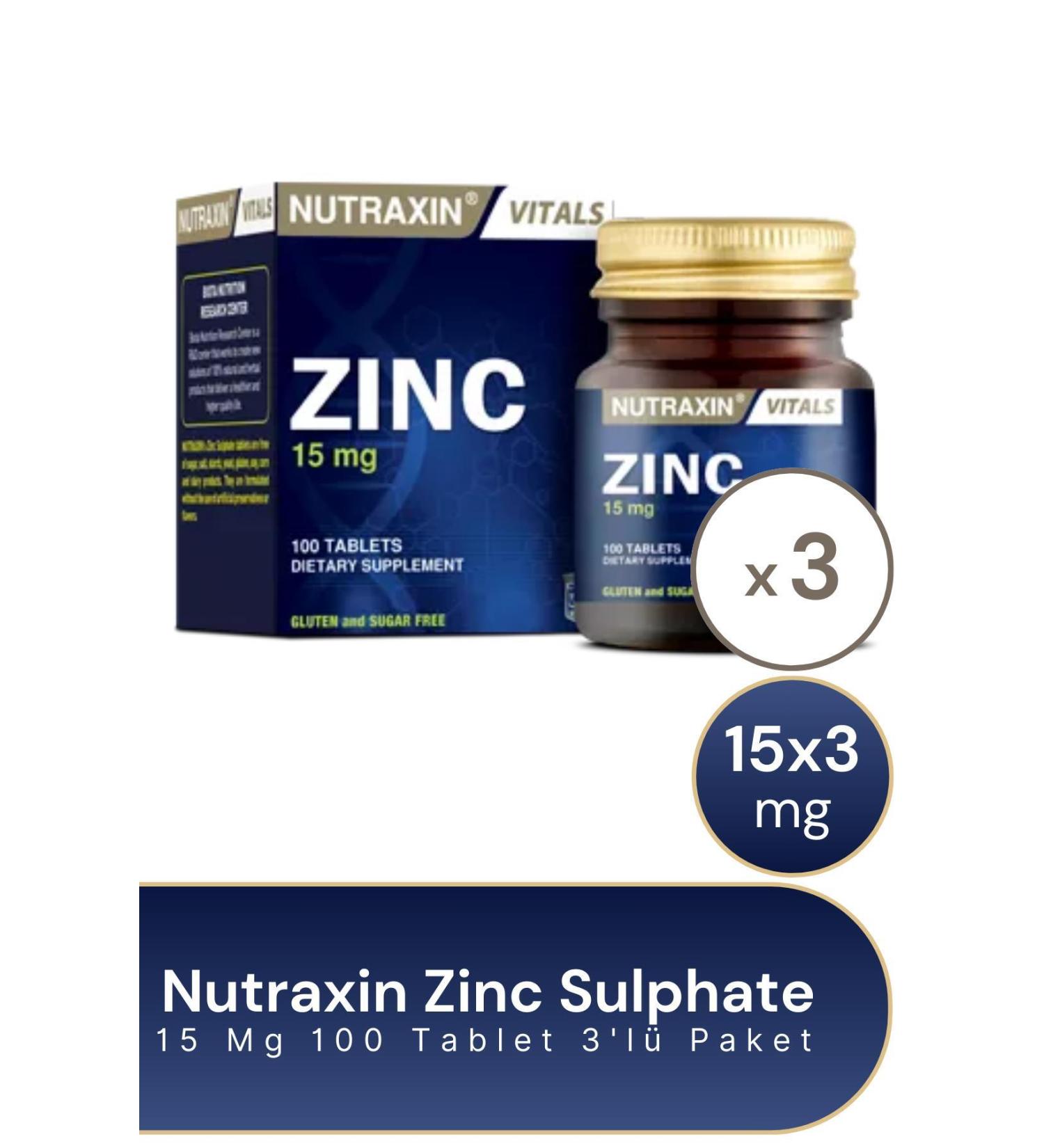 Nutraxin Zinc Sulphate 15 Mg 100 Tablets 3 Pack - Buy Online on GoSupps.com