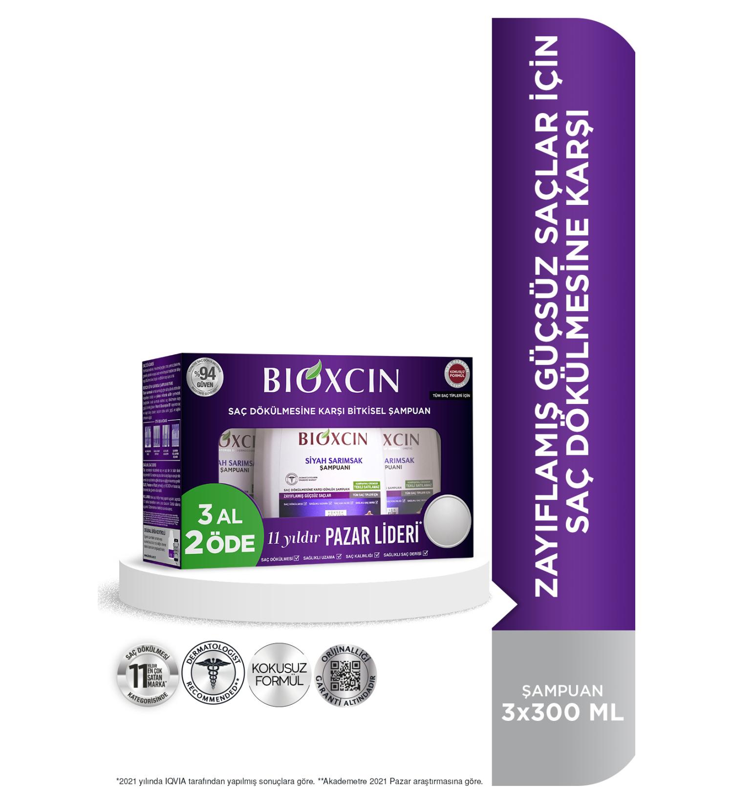 Bioxcin Black Garlic Shampoo Buy 3 Get 2 3x300 Ml - Damaged Sparse Falling Hair - Buy Online on GoSupps.com