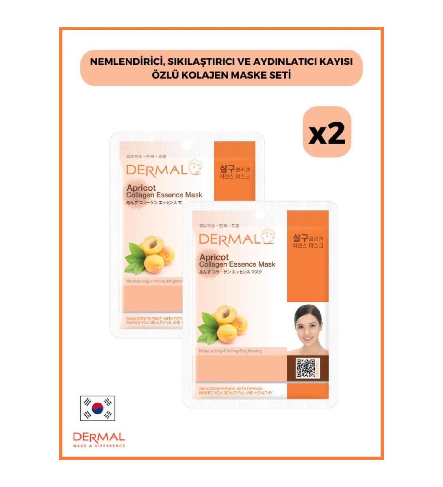 Dermal Moisturizing Firming and Brightening Apricot Extract Collagen Mask Set of 2 Pieces