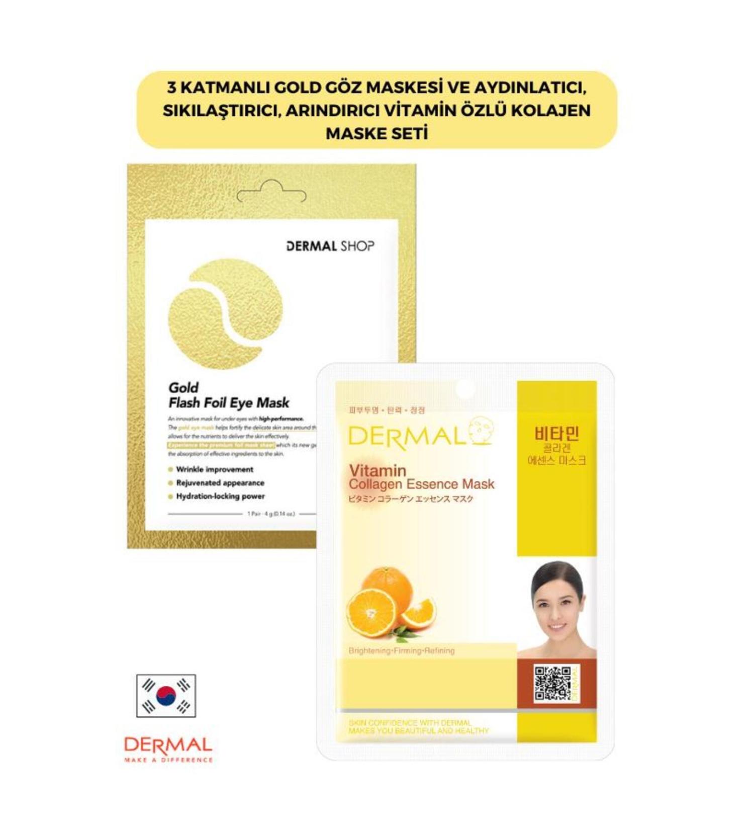 Dermal 3 Layer Gold Eye Mask and Brightening Firming Purifying Vitamin Essence Collagen Mask Set