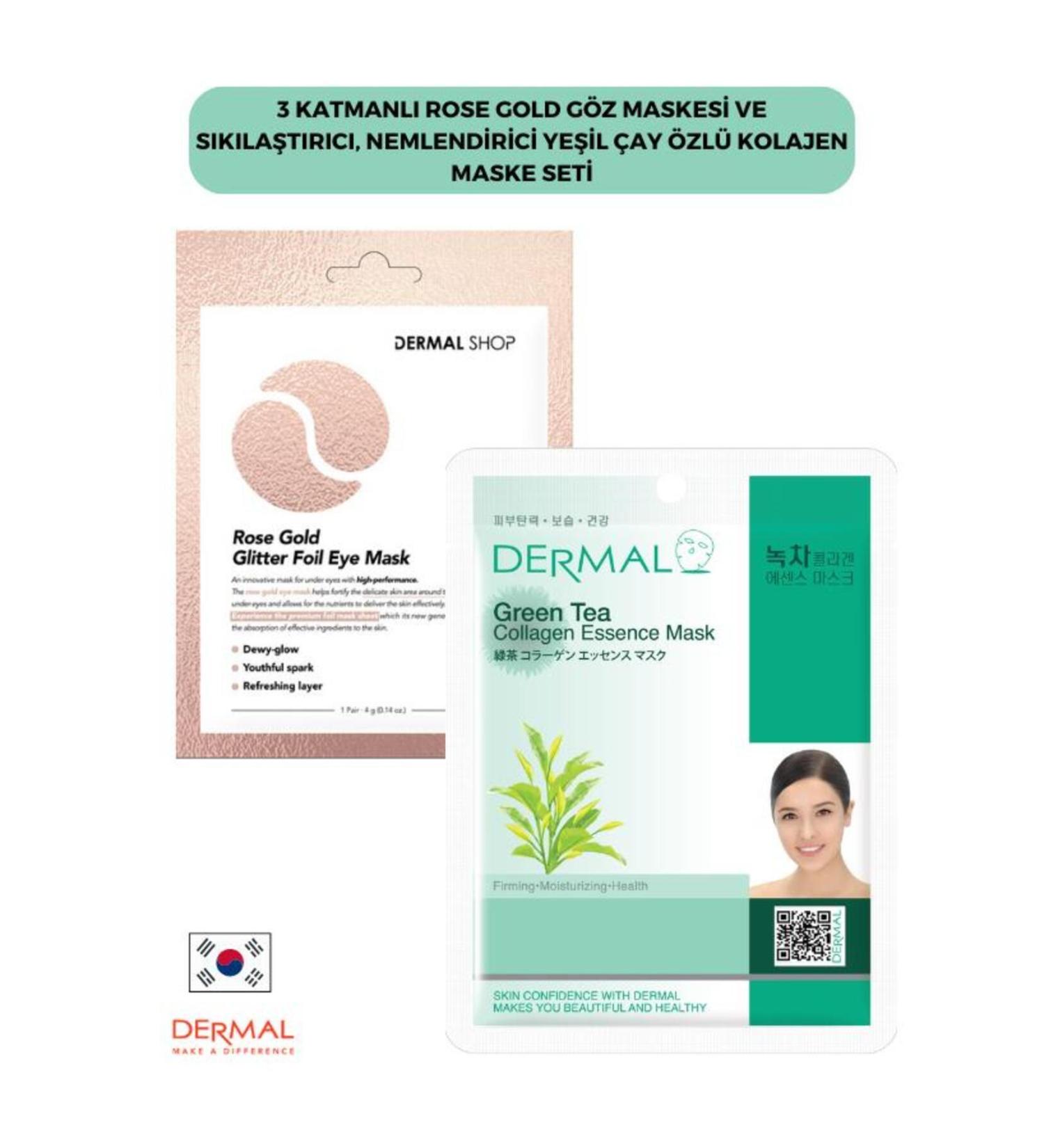 Dermal 3 Layer Rose Eye Mask and Firming Moisturizing Green Tea Extract Collagen Mask Set - Buy Online on GoSupps.com