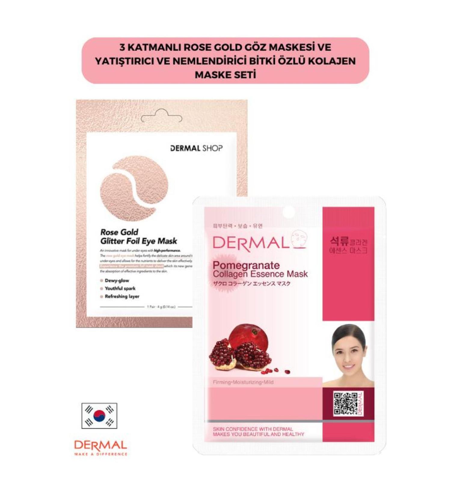 Dermal 3 Layer Rose Eye Mask and Moisturizing and Softening Pomegranate Extract Collagen Mask - Buy Online on GoSupps.com