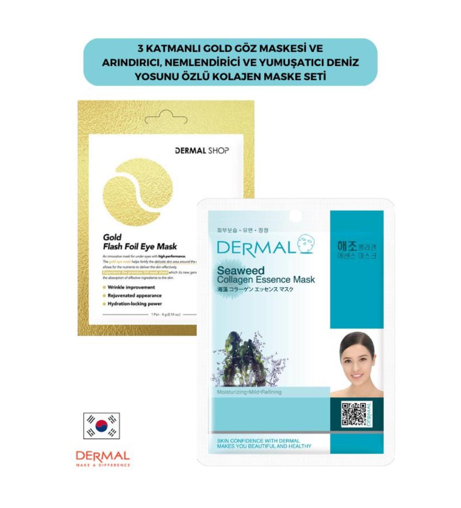 Dermal 3 Layer Gold Eye Mask and Moisturizing Softening Seaweed Extract Collagen Mask - Buy Online on GoSupps.com