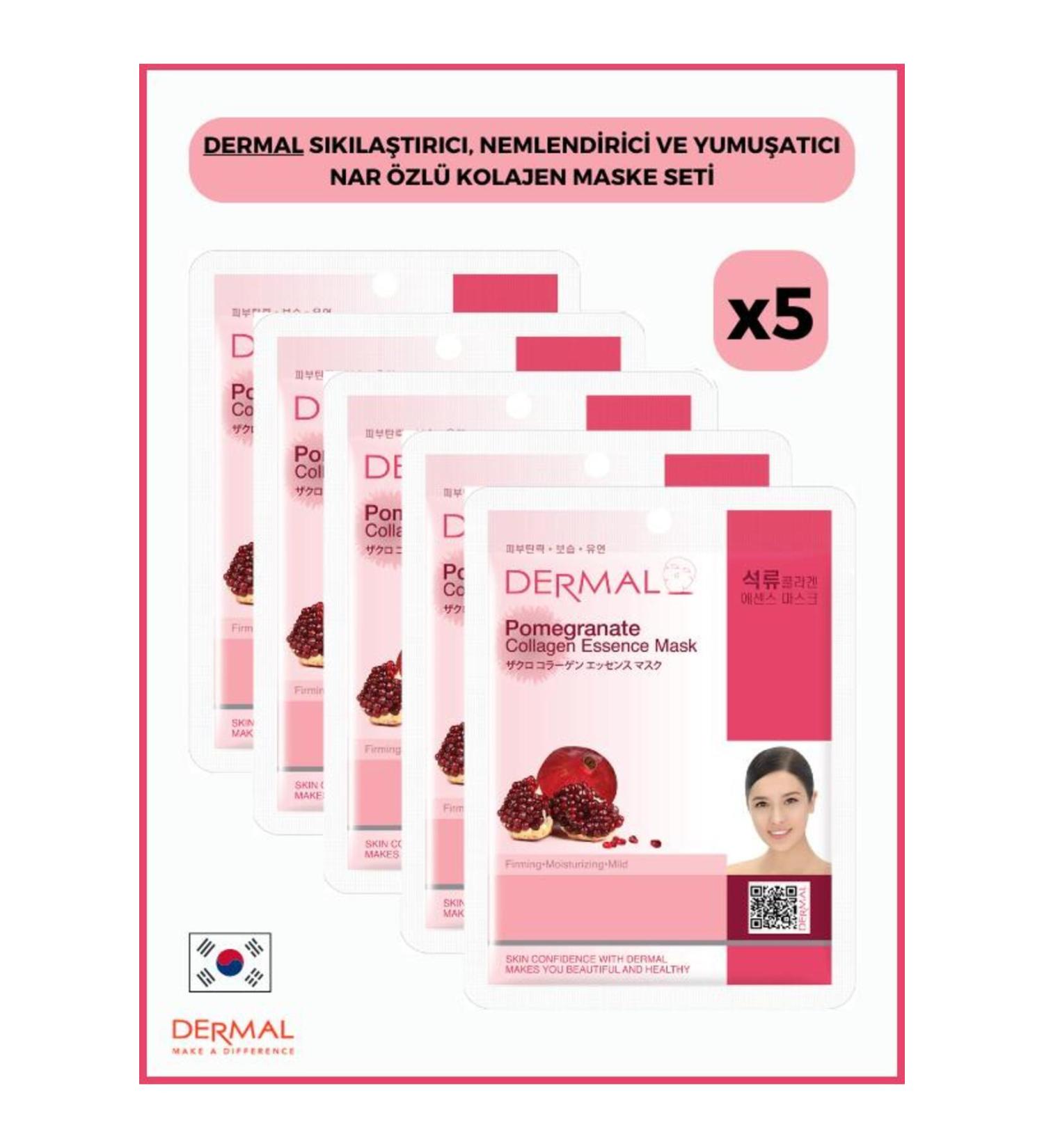 Dermal Firming Moisturizing and Softening Pomegranate Extract Collagen Mask 23gr 5 Pieces