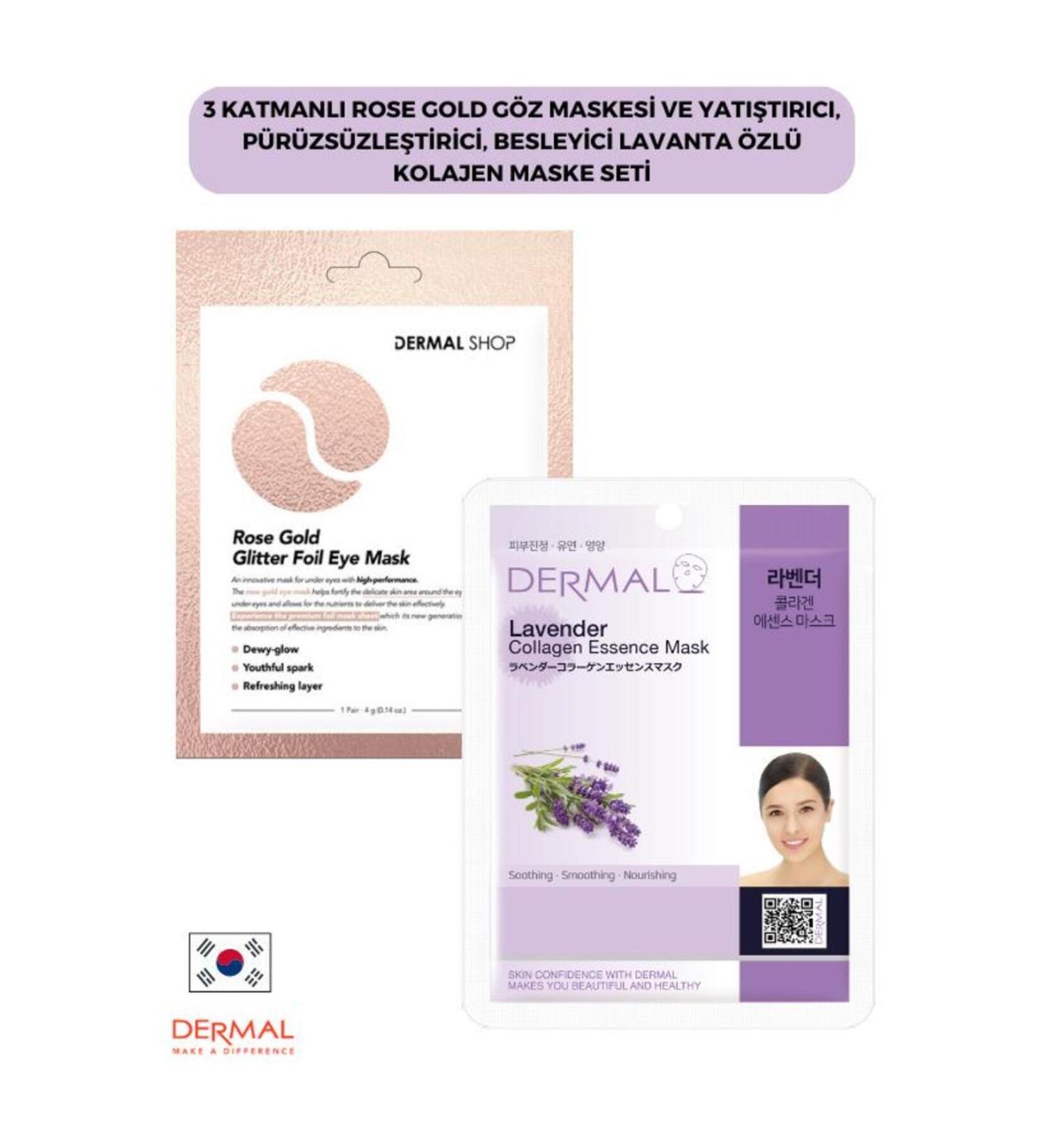 Dermal 3 Layer Rose Gold Eye Mask with Soothing Smoothing Nourishing Lavender Collagen M