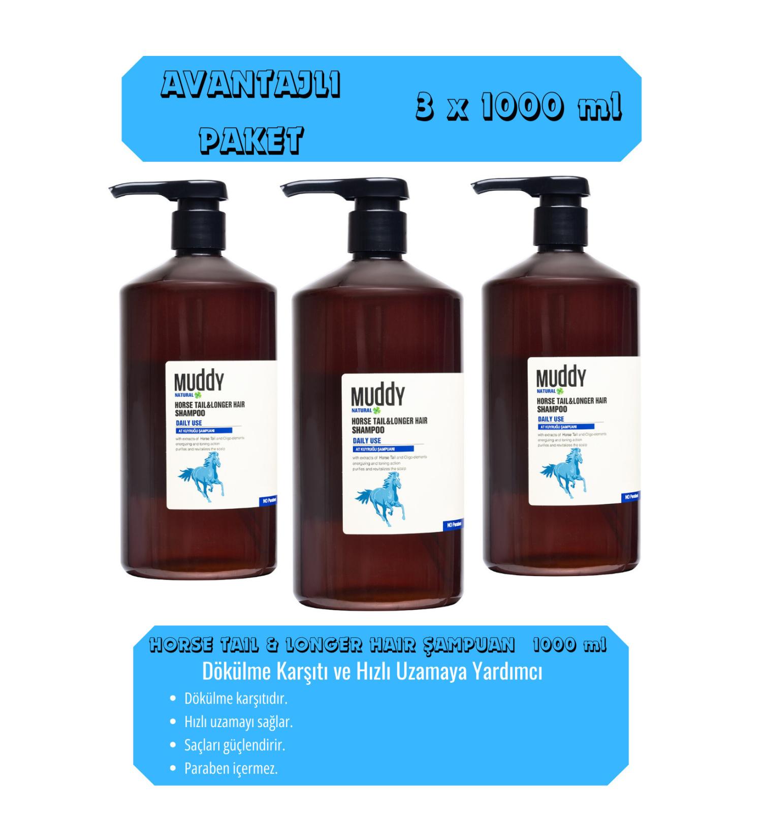Muddy HORSE TAIL SHAMPOO ANTI-SHEAR AND AIDING FAST GROWTH 1000 ml x 3