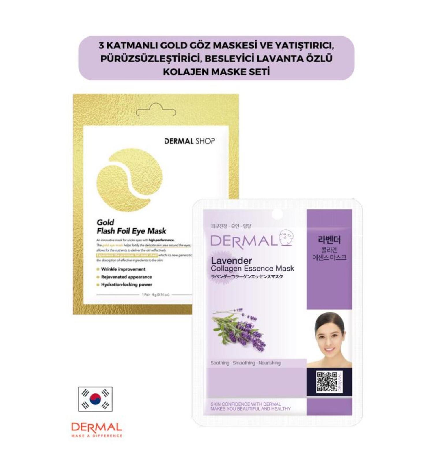 Dermal 3 Layer Gold Eye Mask and Soothing Smoothing Nourishing Lavender Collagen Mask