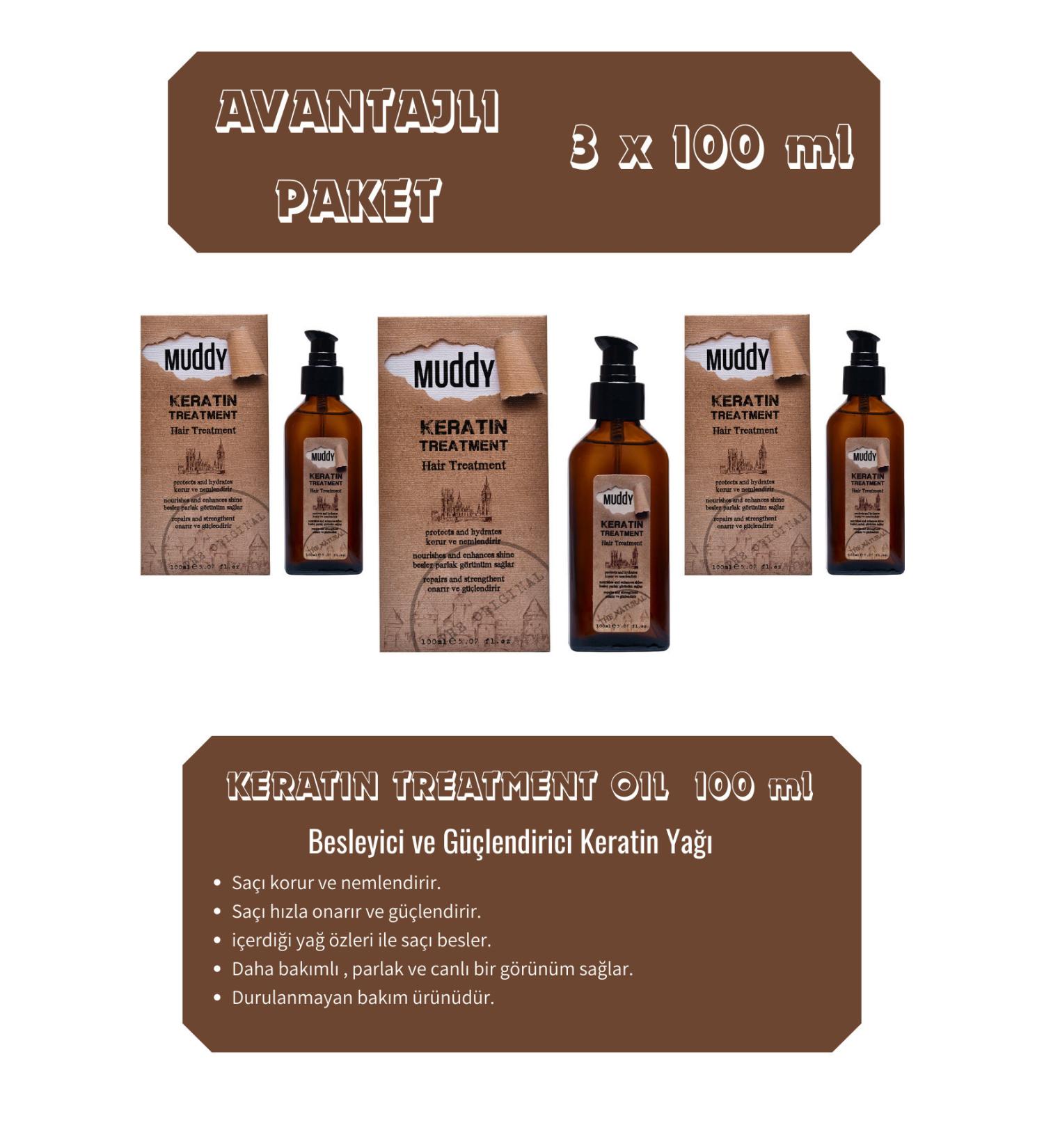 Muddy Keratin Treatment Oil Prevents Breakage and Rupture Lively and Shiny Appearance Oil 100 ml x 3