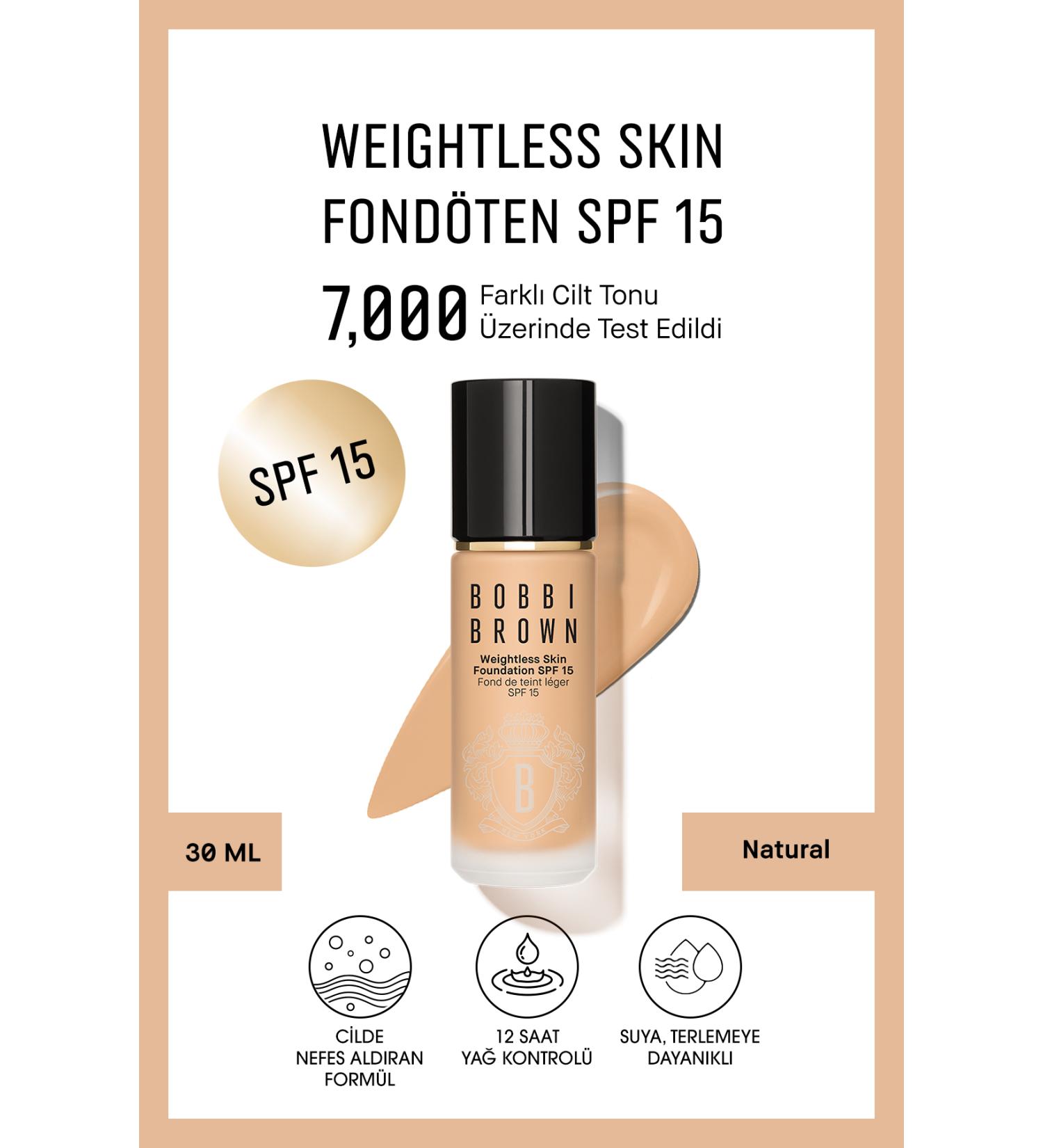 Bobbi Brown Weightless Skin 24 Hour Liquid Foundation SPF 15 - Natural and Matte Finish - Natural - 30 ml - Buy Online on GoSupps.com