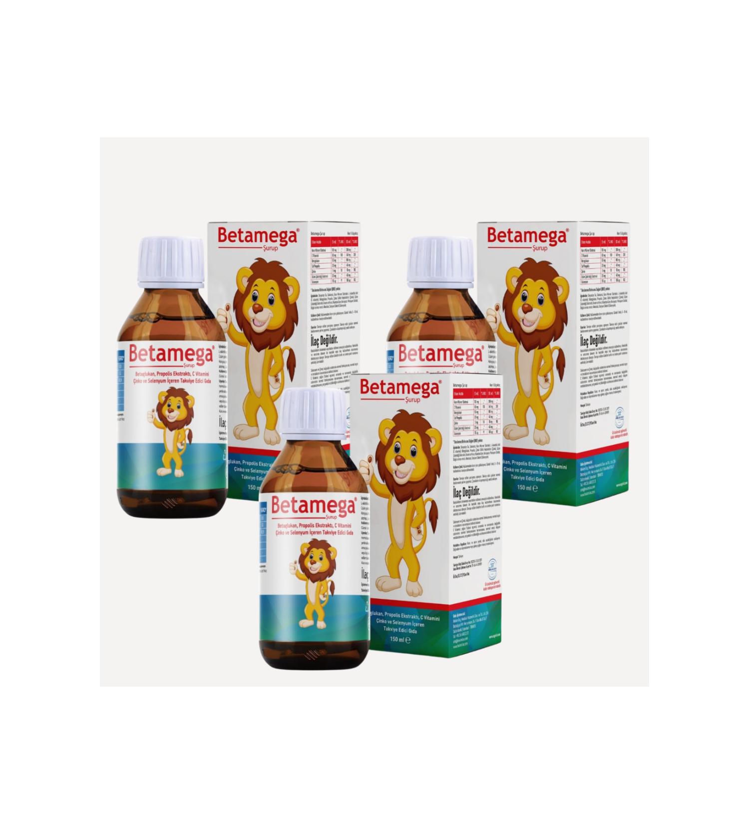BETAMEGA Syrup 3 - Syrup Containing Beta-glucan Propolis Vitamin C Zinc and Selenium - 150 ml - Buy Online on GoSupps.com