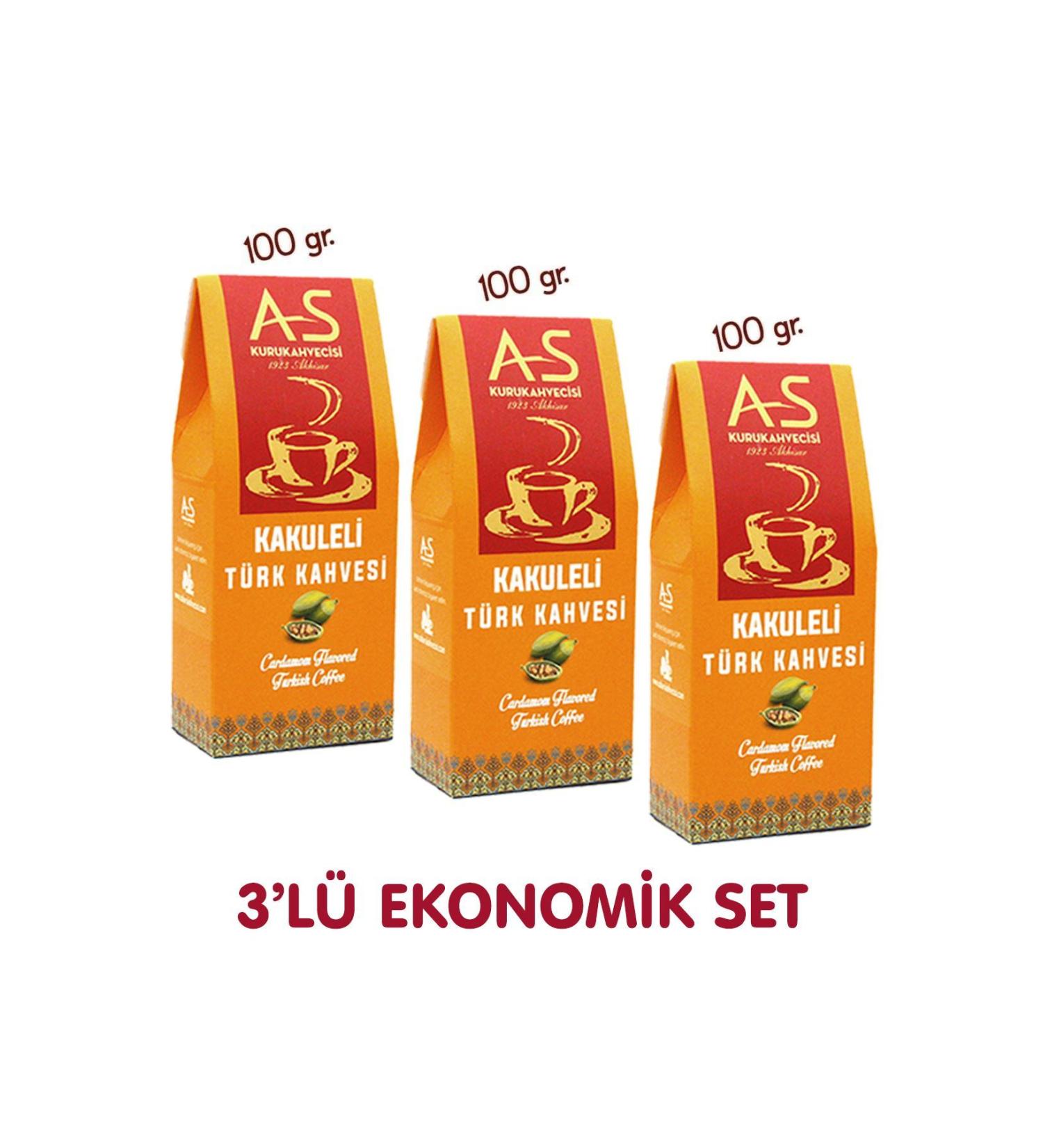 AS Kurukahvecisi 3-Piece Cardamom Turkish Coffee Economic Set