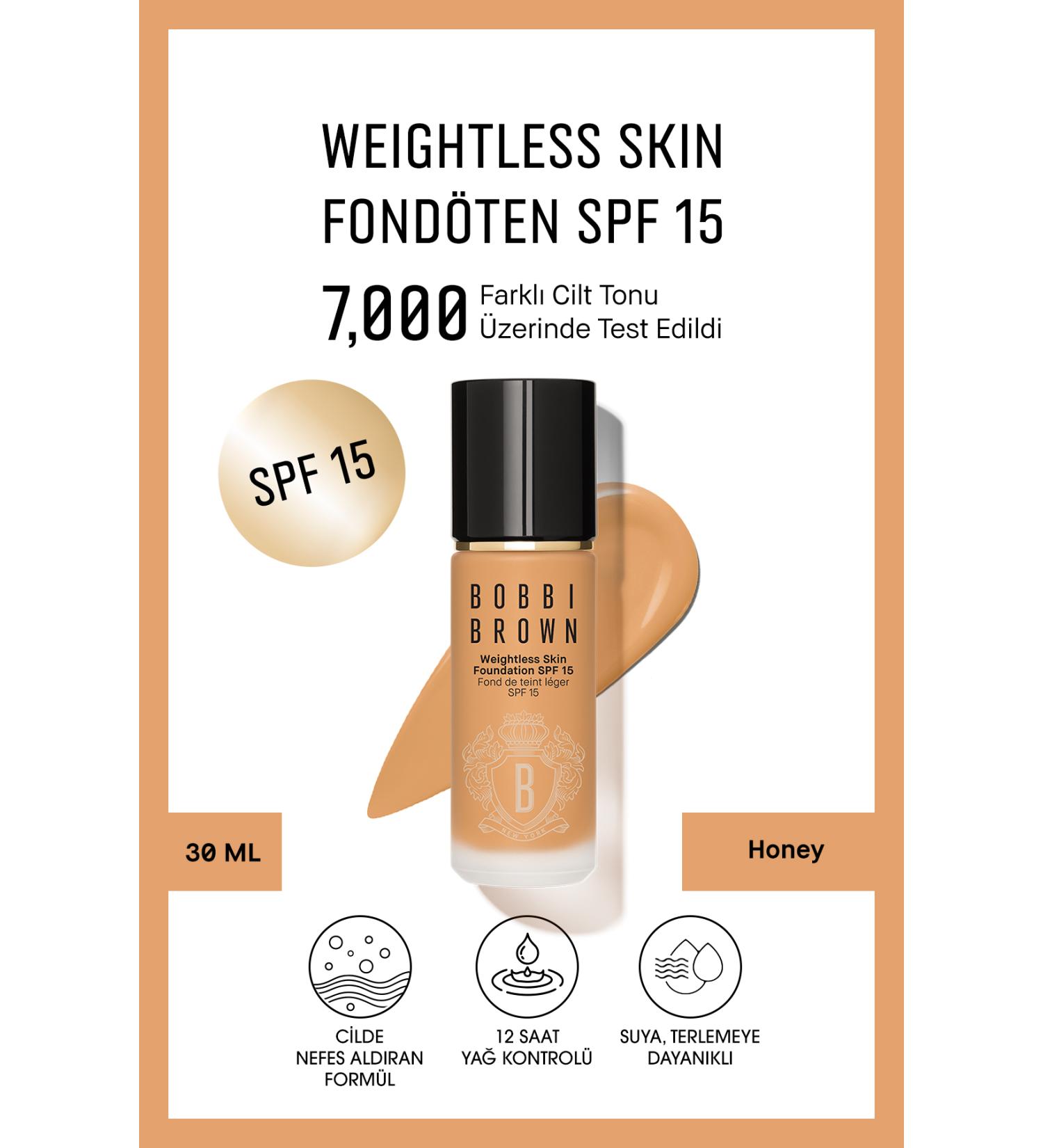 Bobbi Brown Weightless Skin 24 Hour Liquid Foundation SPF 15 - Natural and Matte Finish - Honey - 30 ml - Buy Online on GoSupps.com