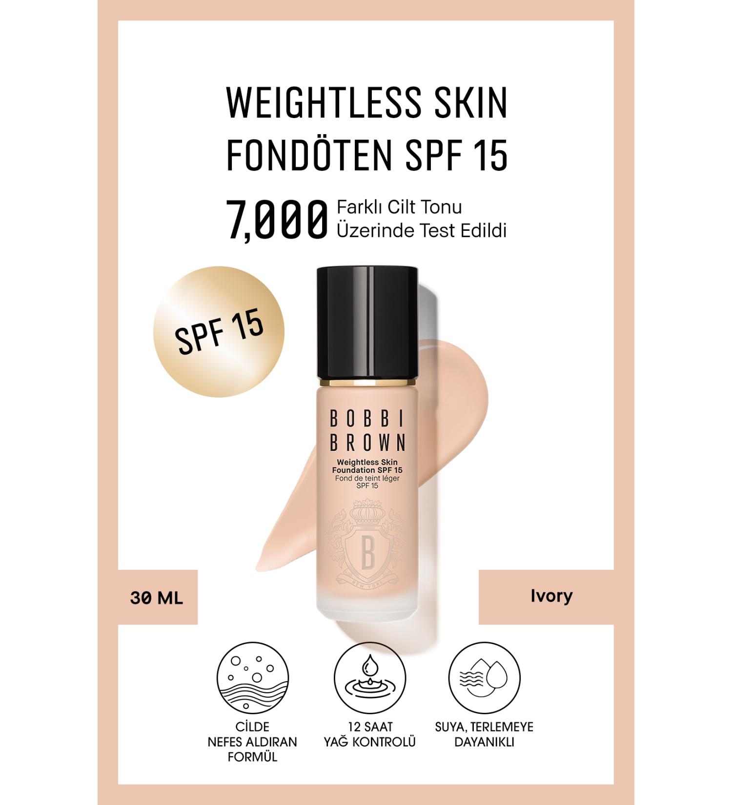 Bobbi Brown Weightless Skin 24 Hour Liquid Foundation SPF 15 - Natural and Matte Finish - Ivory - 30 ml - Buy Online on GoSupps.com