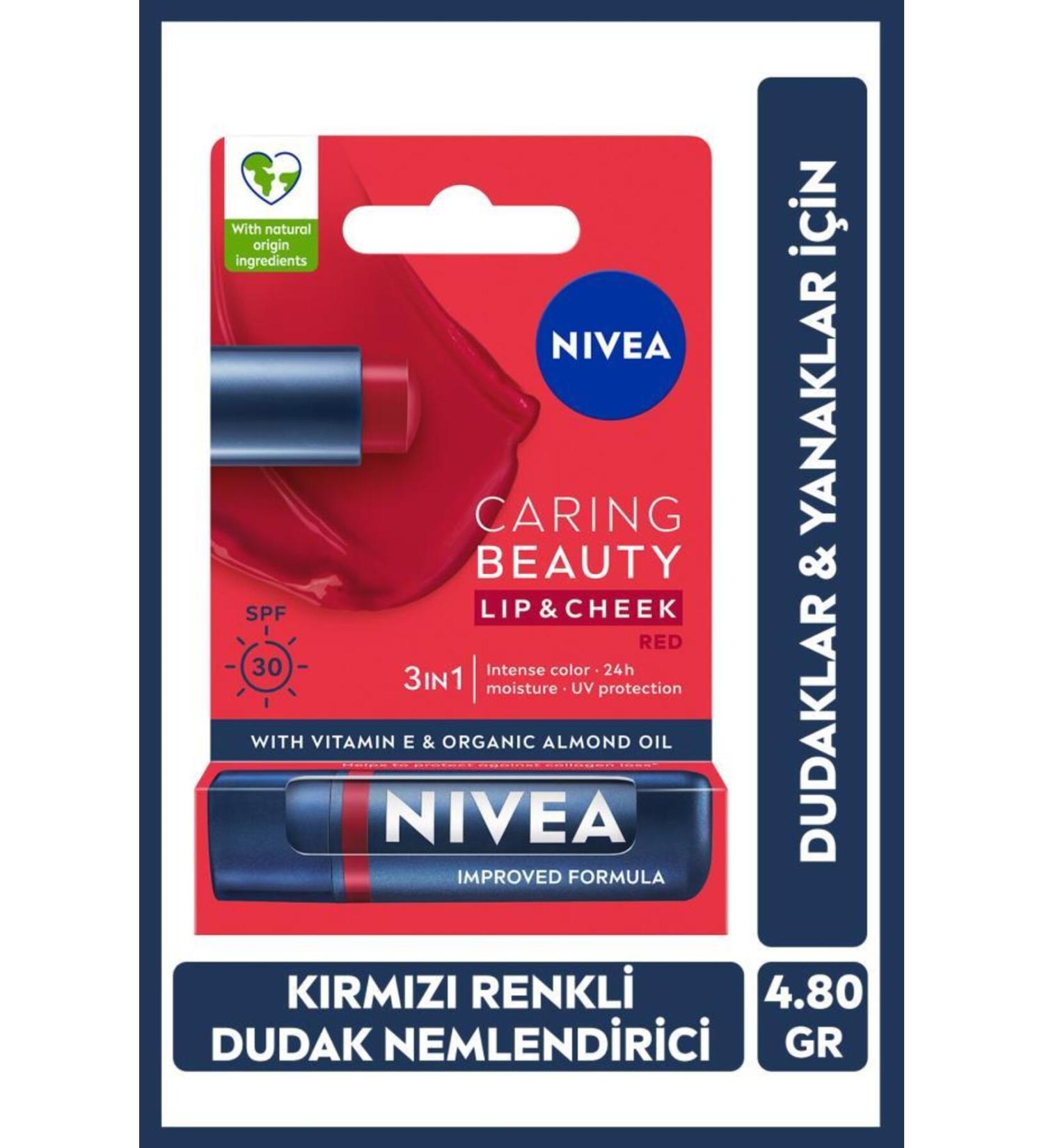 NIVEA Tinted Lip Care Cream Red 4.8 gr Moisturizing SPF30 Natural Oils Vitamin E For Lips Cheeks - Buy Online on GoSupps.com