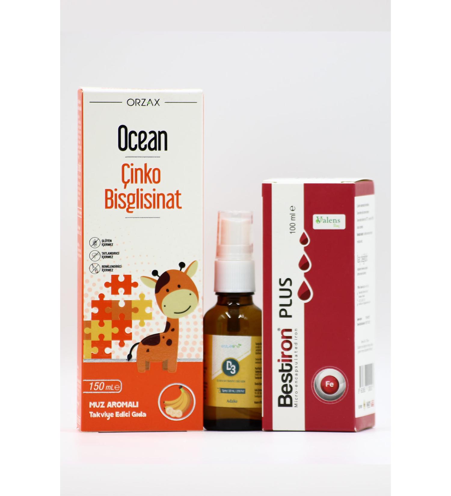 Ocean Iron Zinc and Vitamin D Support Set for Children: Bestiron Plus Estellife D3 & Ocean Zinc - Buy Online on GoSupps.com